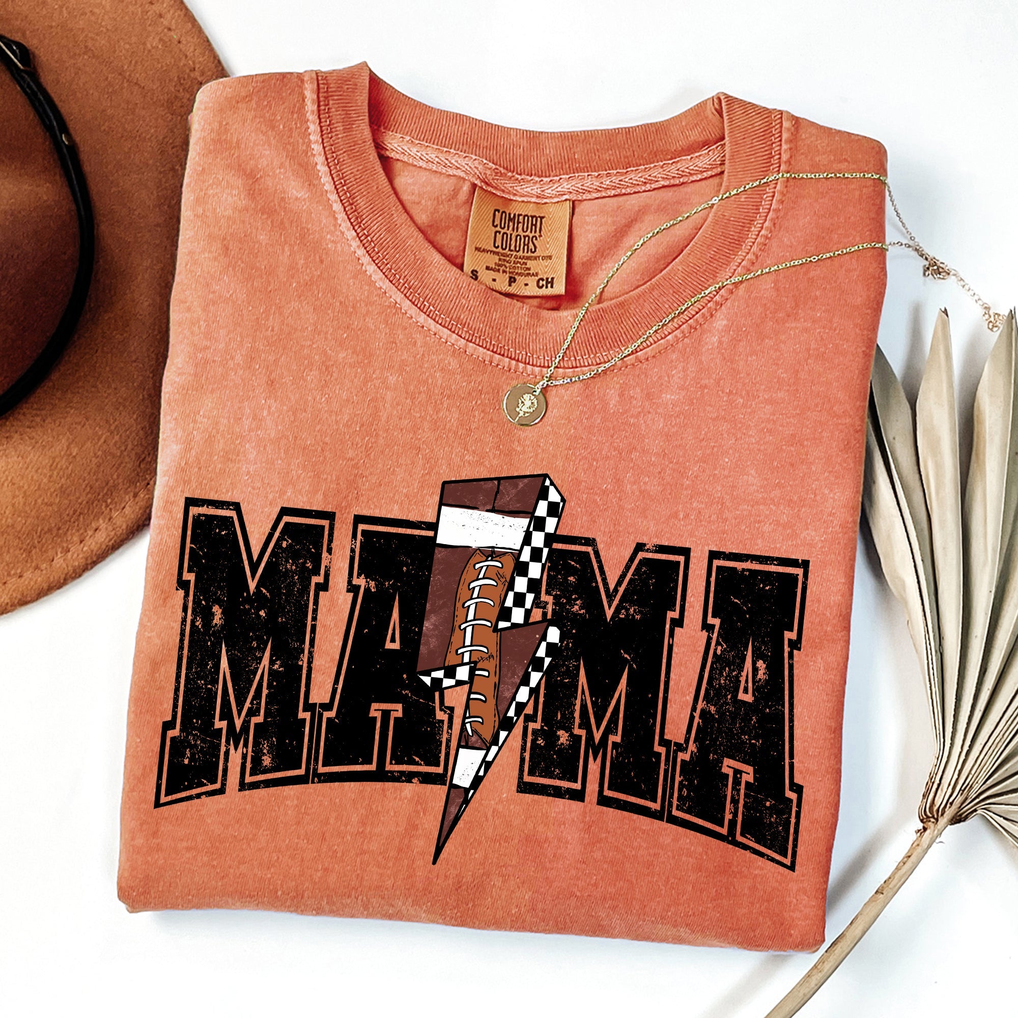 Mama Lightning Bolt Checkered Football Sports Game Day Tailgate Party Comfort Colors Tee