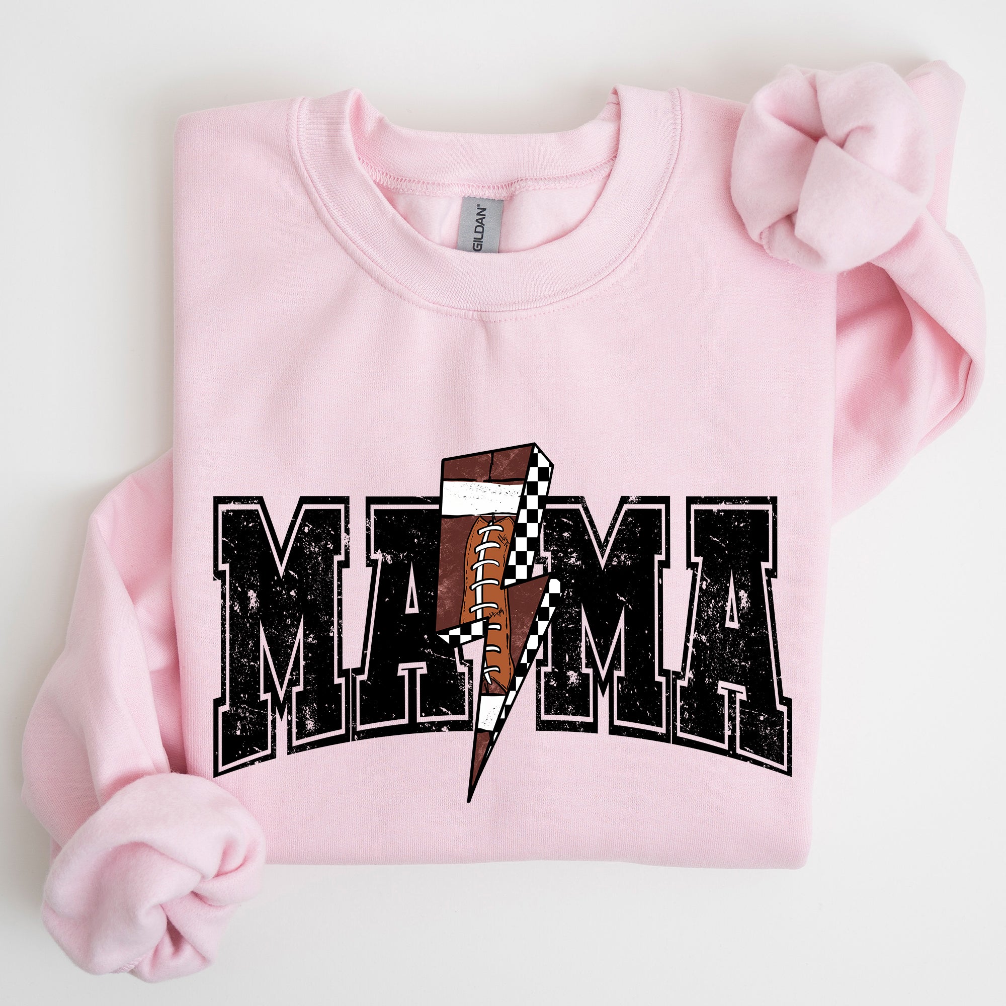 Mama Lightning Bolt Checkered Football Sports Game Day Big Game Touchdown Tailgate Party Sweatshirt