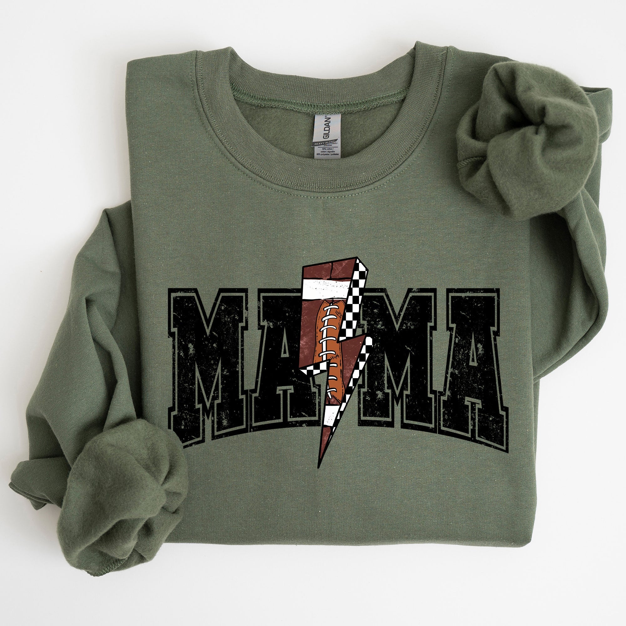 Mama Lightning Bolt Checkered Football Sports Game Day Big Game Touchdown Tailgate Party Sweatshirt