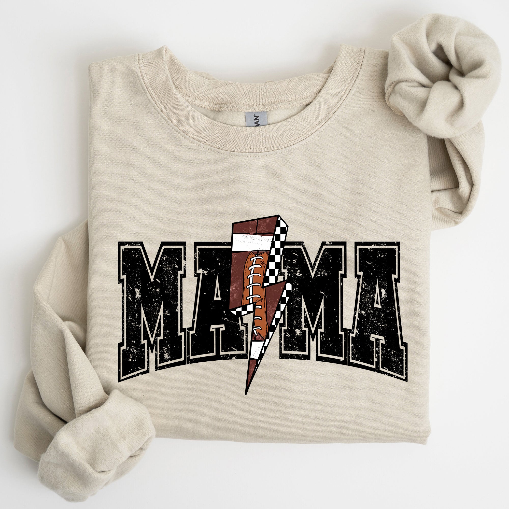 Mama Lightning Bolt Checkered Football Sports Game Day Big Game Touchdown Tailgate Party Sweatshirt