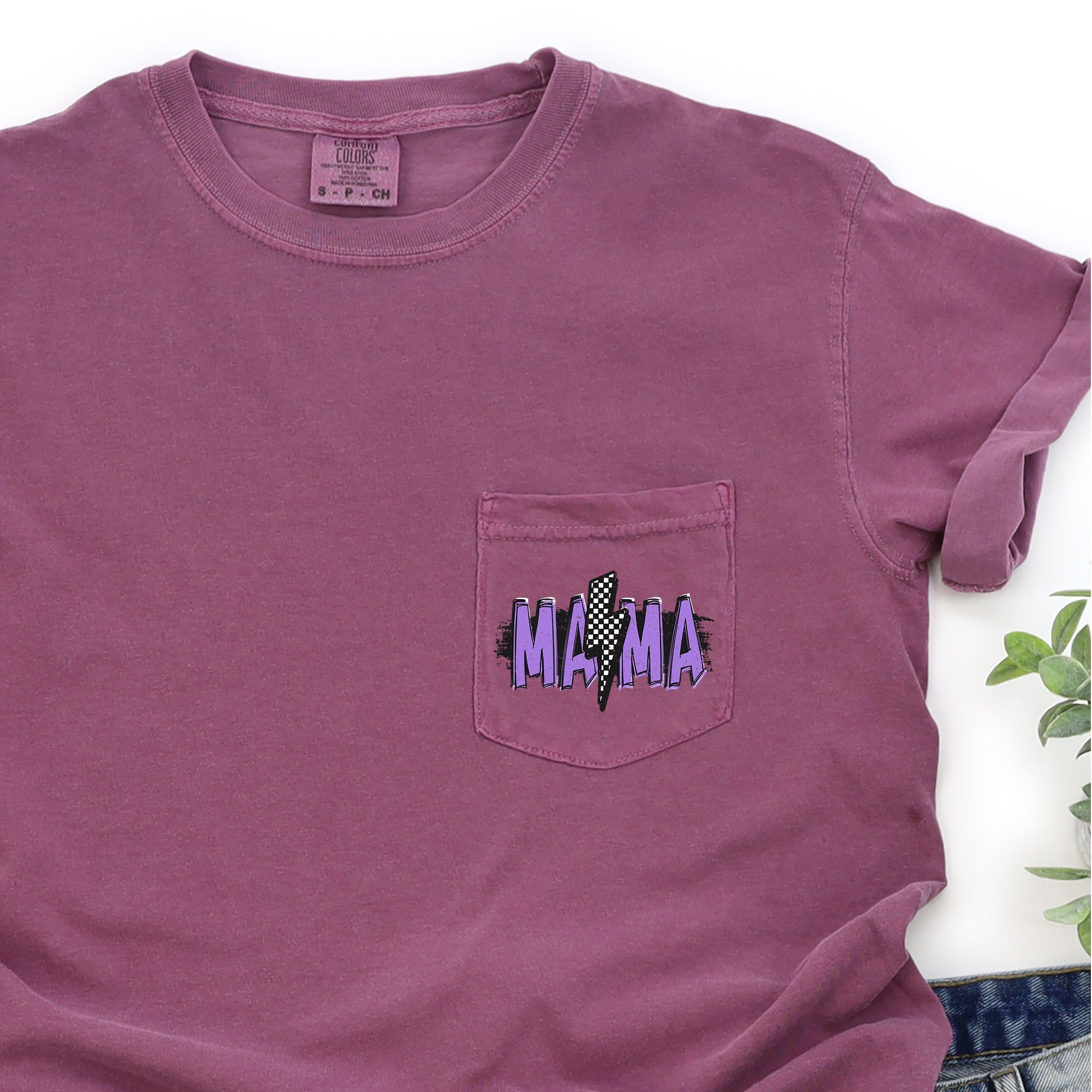 Mama Lightning Bolt Checkered Retro Vintage Limited Edition Premium Comfort Colors Tee
