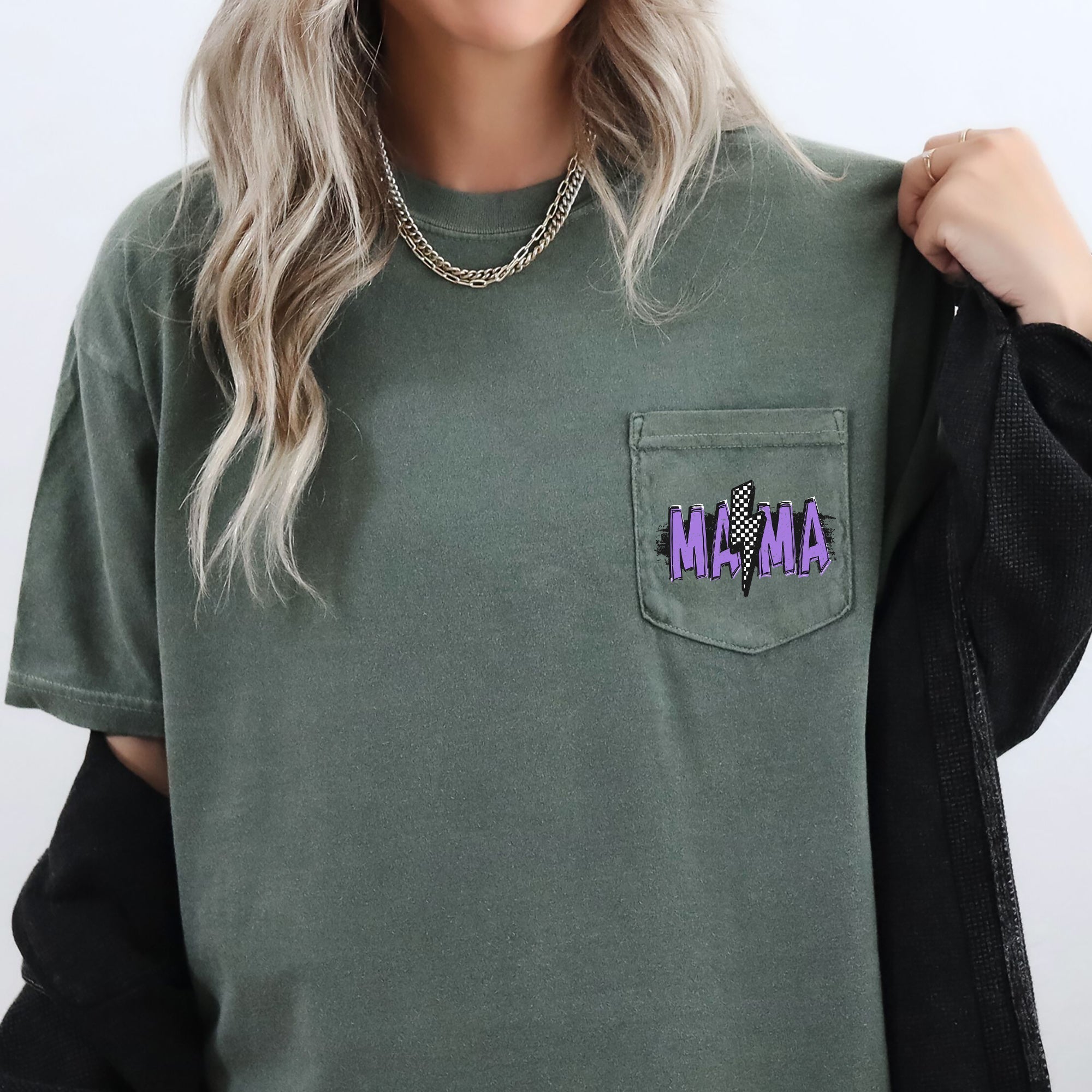 Mama Lightning Bolt Checkered Retro Vintage Limited Edition Premium Comfort Colors Tee