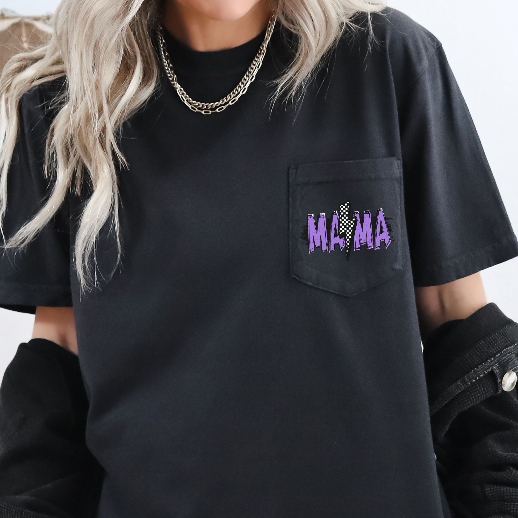 Mama Lightning Bolt Checkered Retro Vintage Limited Edition Premium Comfort Colors Tee
