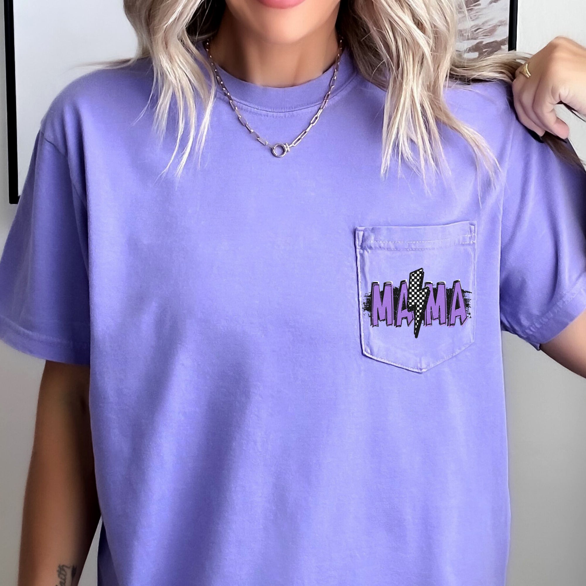 Mama Lightning Bolt Checkered Retro Vintage Limited Edition Premium Comfort Colors Tee