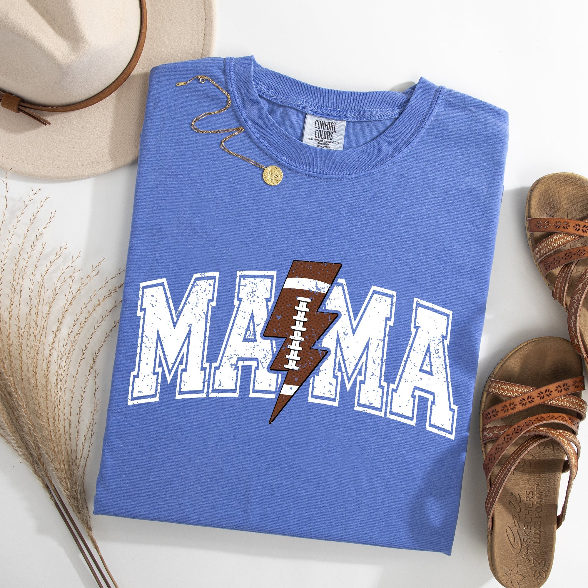 Mama Lightning Bolt Football Sports Game Day Big Game Touchdown Tailgate Party Comfort Colors Tee