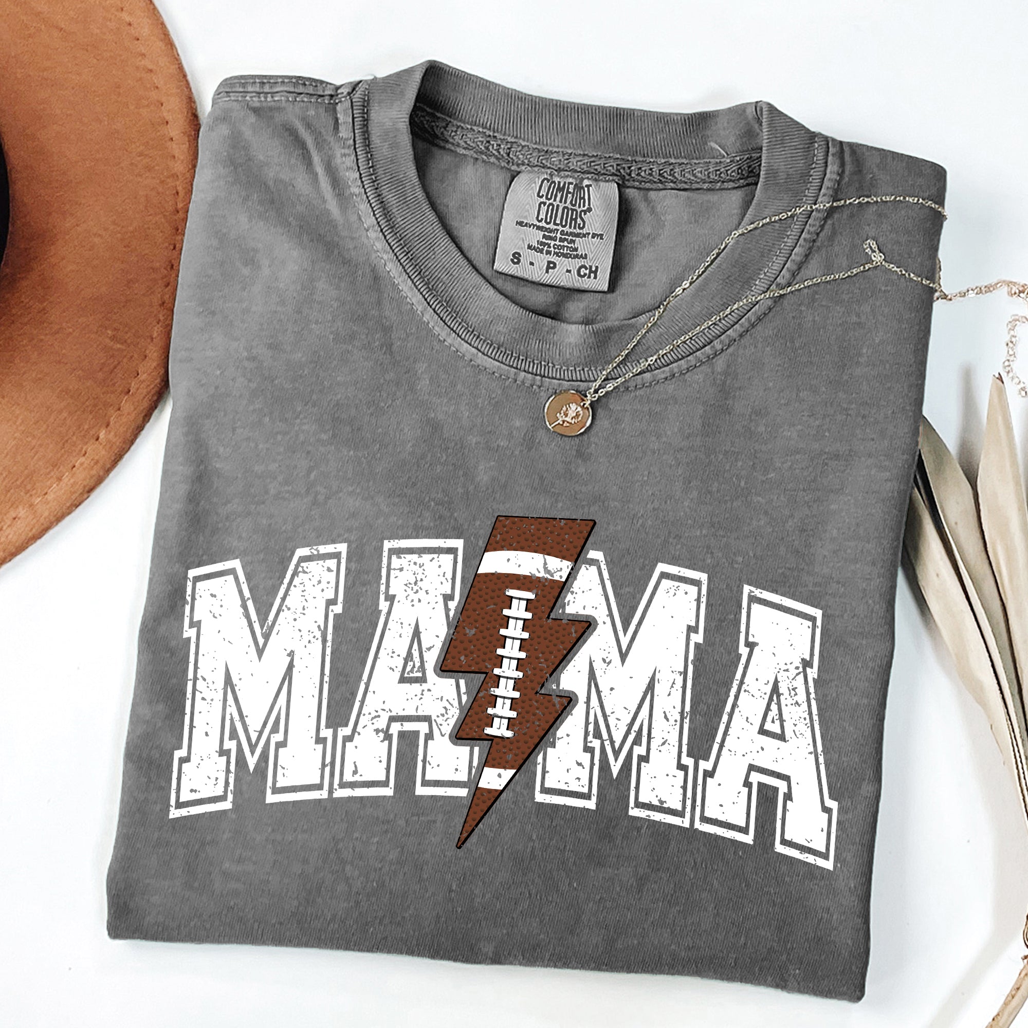 Mama Lightning Bolt Football Sports Game Day Big Game Touchdown Tailgate Party Comfort Colors Tee