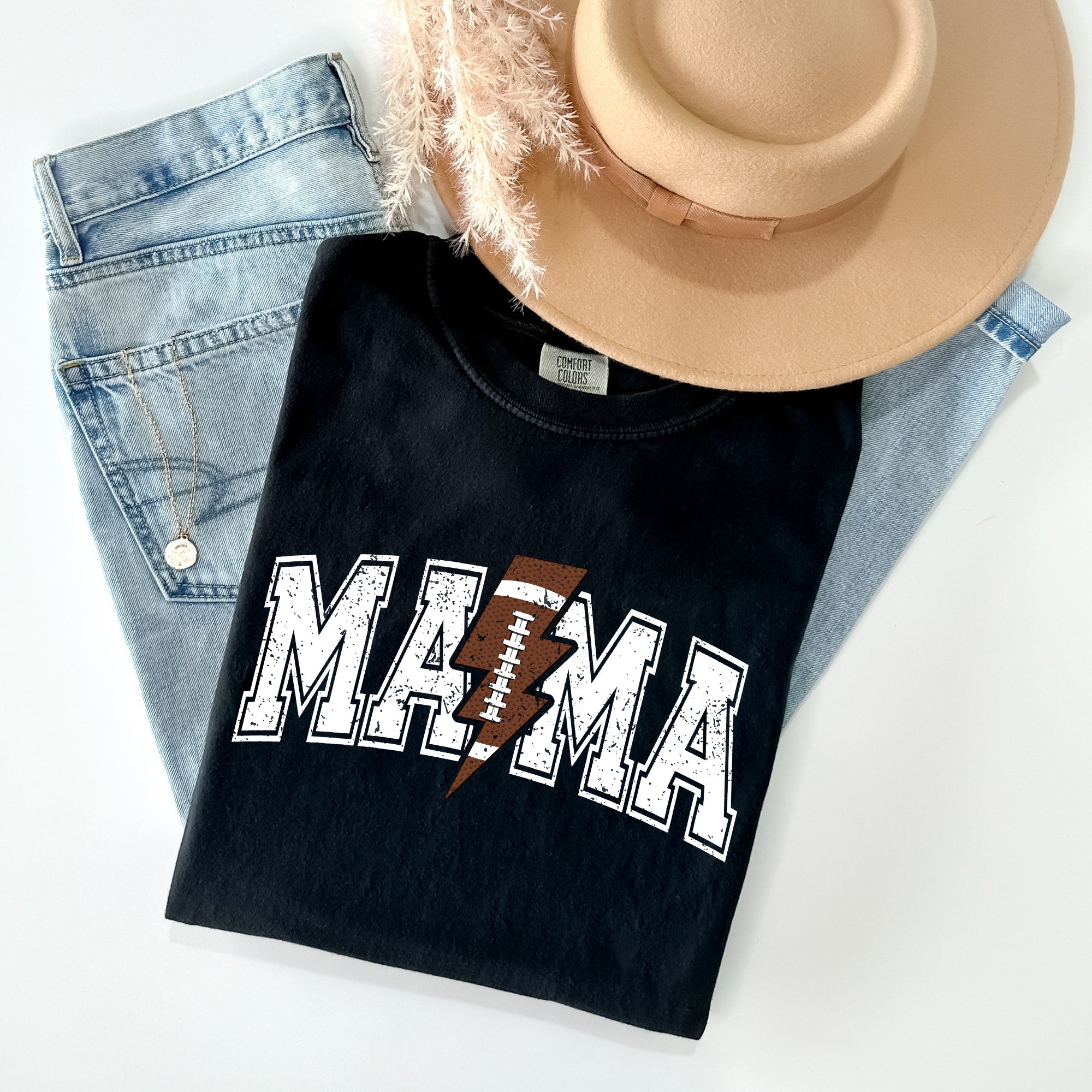 Mama Lightning Bolt Football Sports Game Day Big Game Touchdown Tailgate Party Comfort Colors Tee