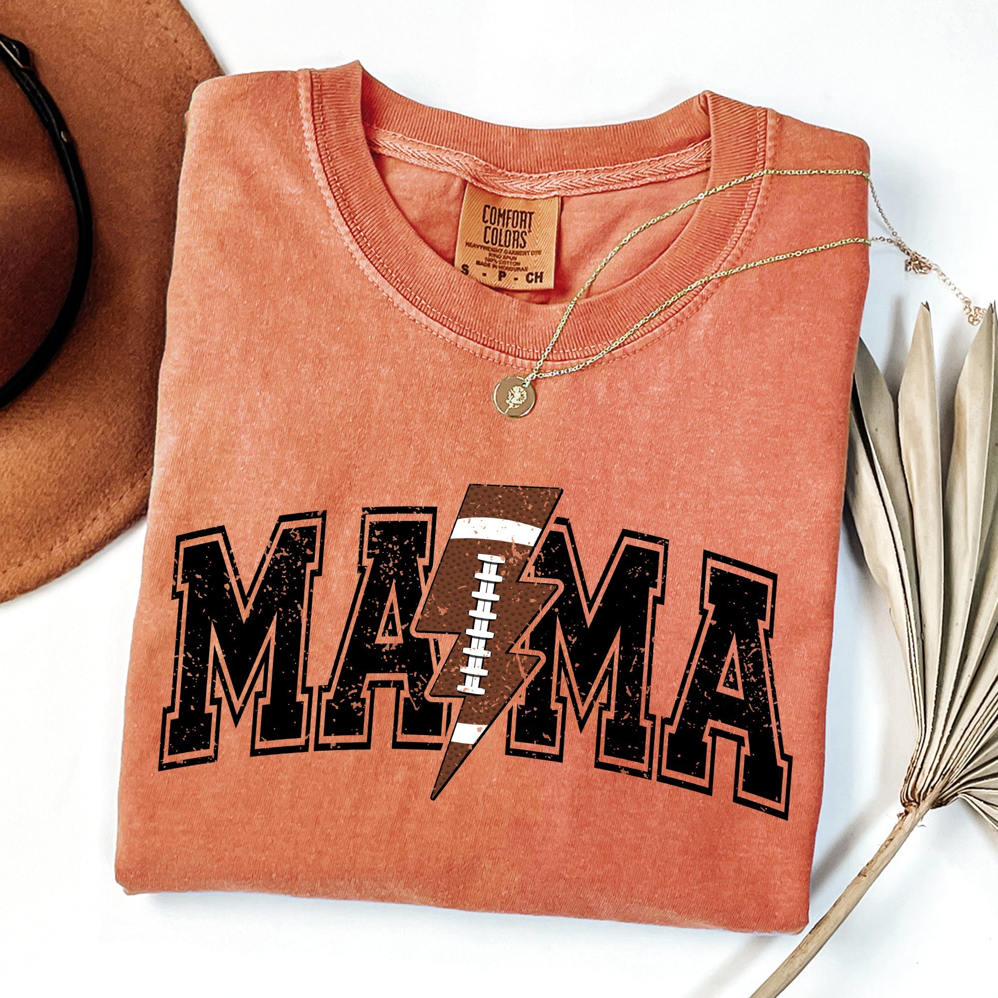 Mama Lightning Bolt Football Sports Game Day Big Game Touchdown Tailgate Party Comfort Colors Tee