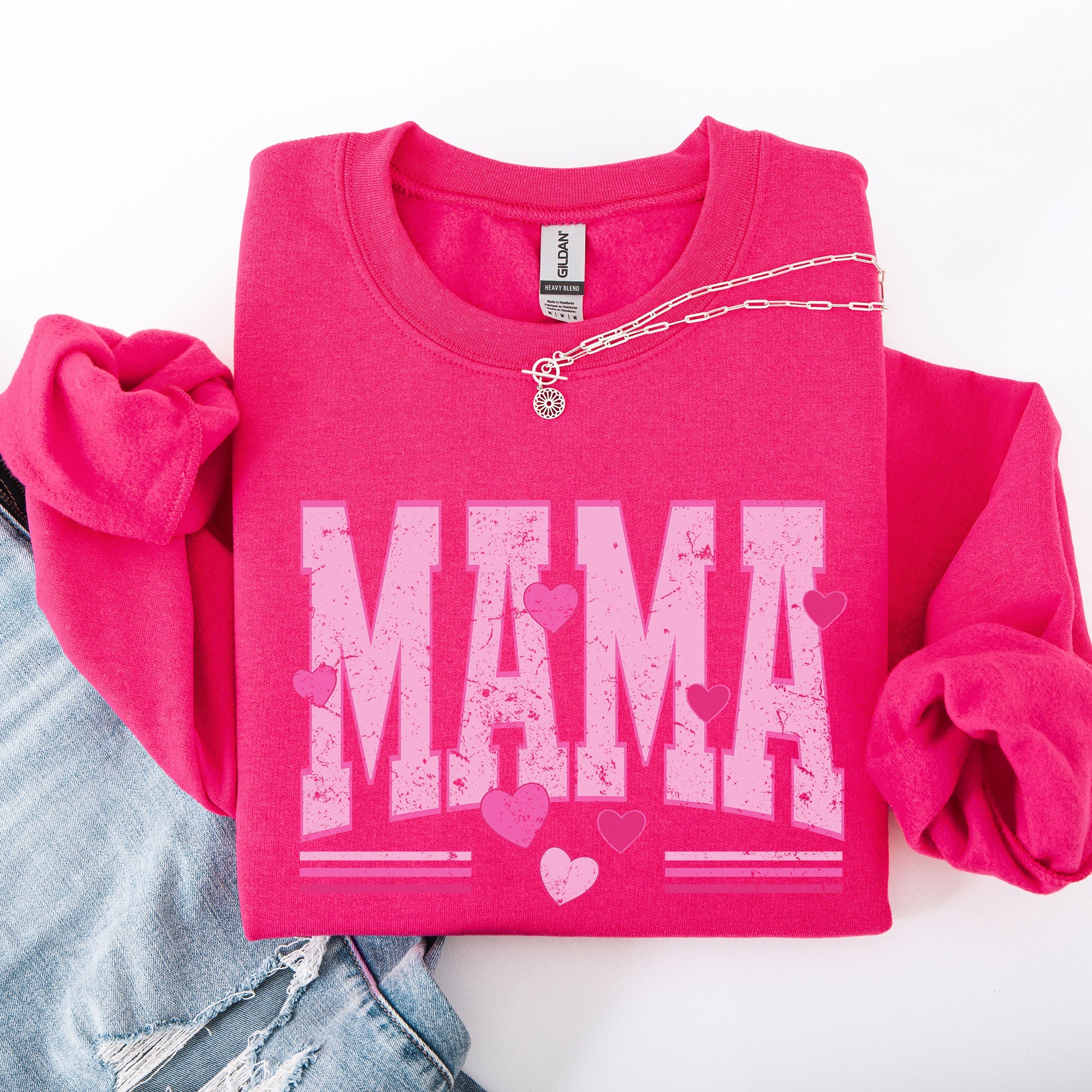 Mama Love Valentine's Day Hearts Stripes Cozy Family Love Message Warmth And Togetherness Theme Sweatshirt