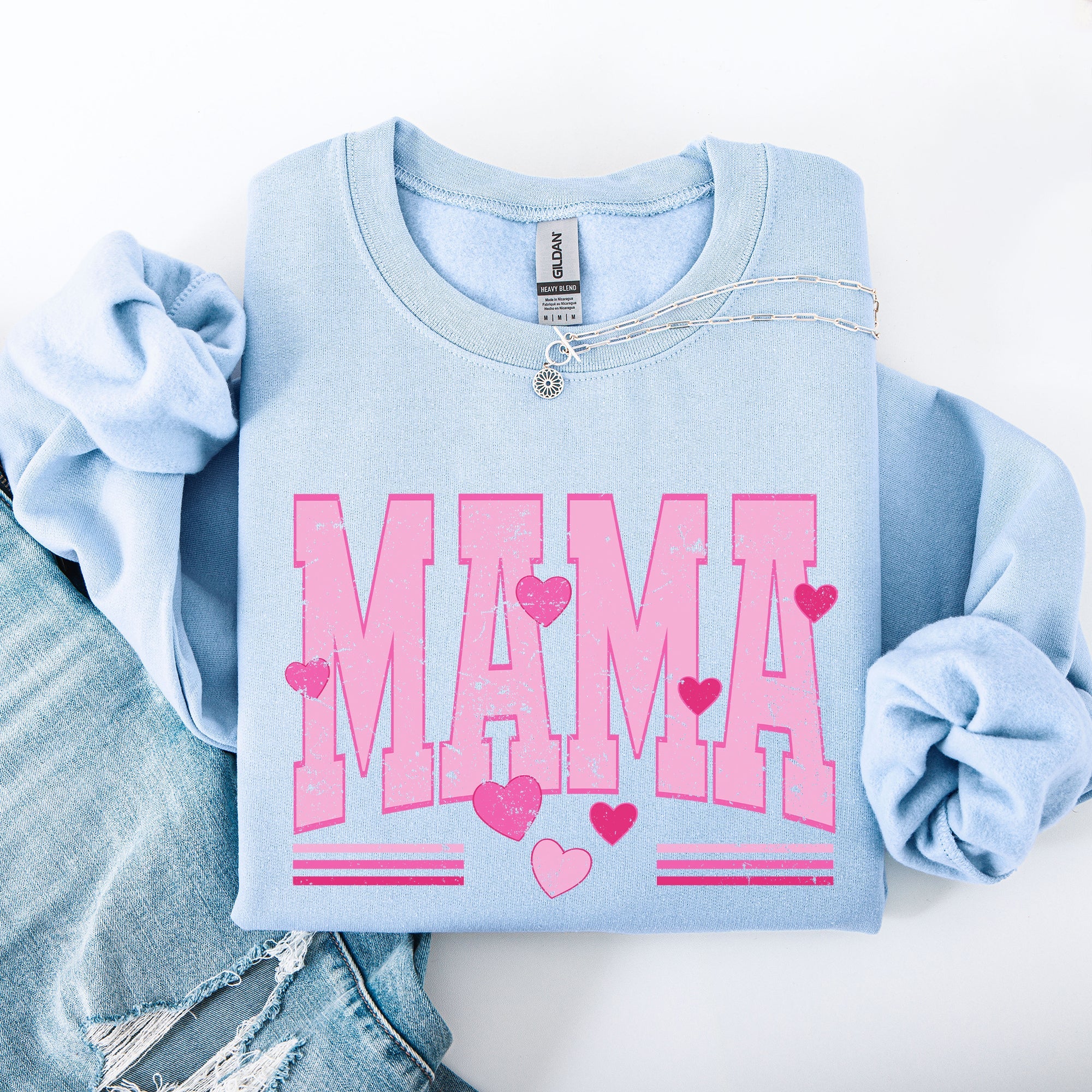 Mama Love Valentine's Day Hearts Stripes Cozy Family Love Message Warmth And Togetherness Theme Sweatshirt
