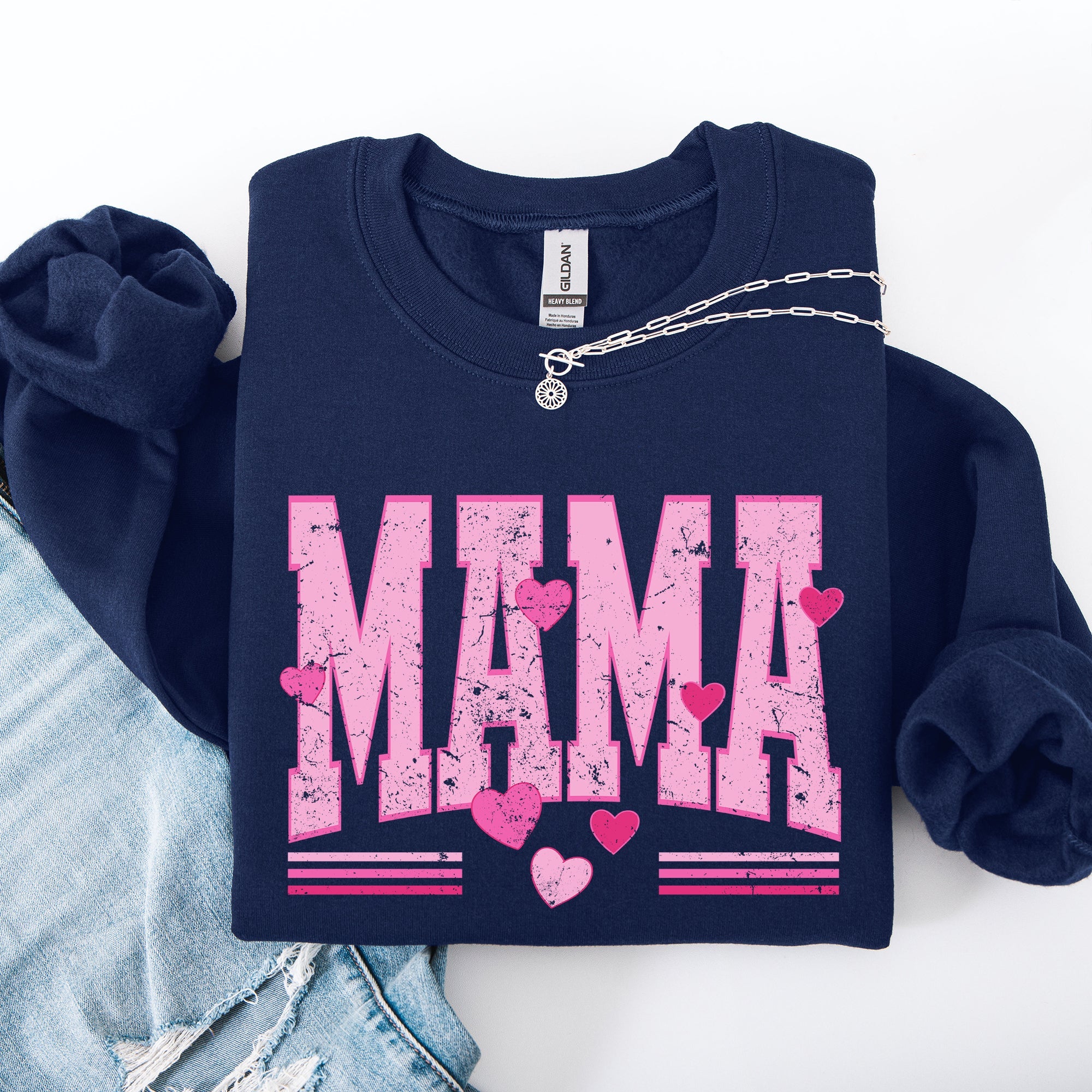 Mama Love Valentine's Day Hearts Stripes Cozy Family Love Message Warmth And Togetherness Theme Sweatshirt