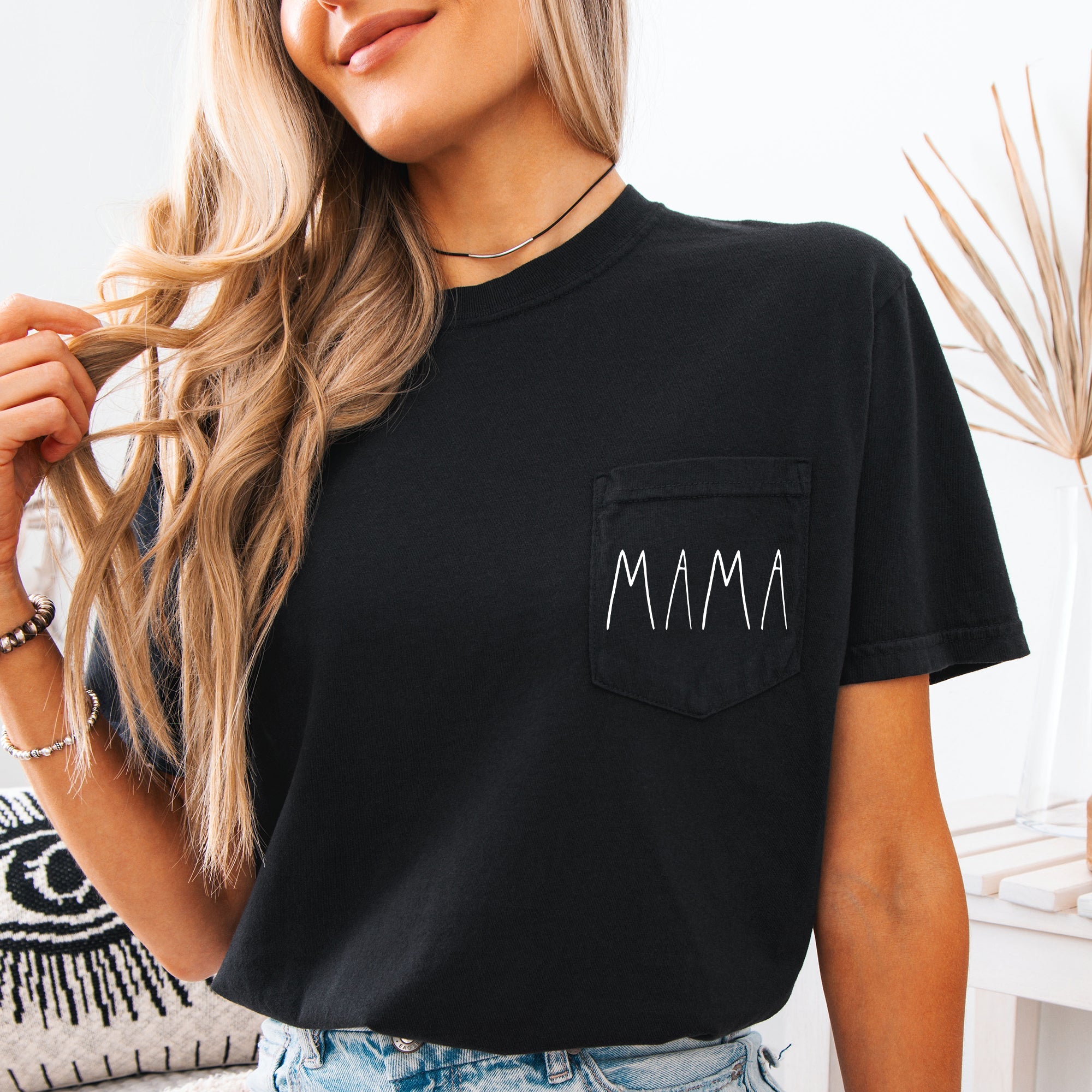Mama Minimalist Pocket Mother's Day Edition Hand Lettered Script For The Modern Mom Comfort Colors Tee