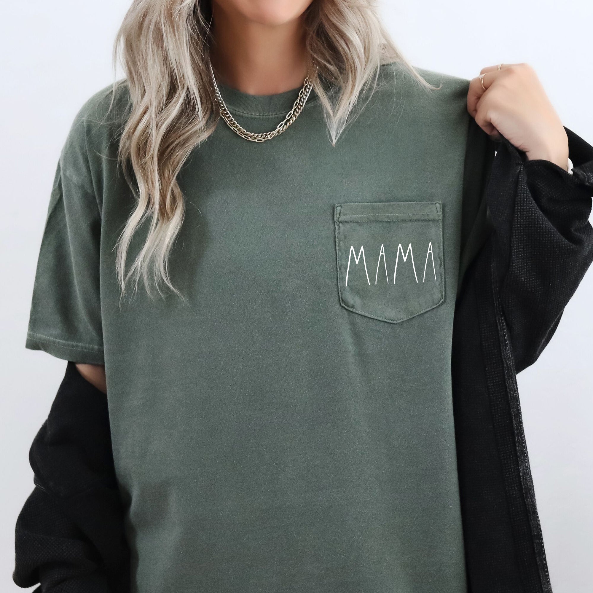 Mama Minimalist Pocket Mother's Day Edition Hand Lettered Script For The Modern Mom Comfort Colors Tee