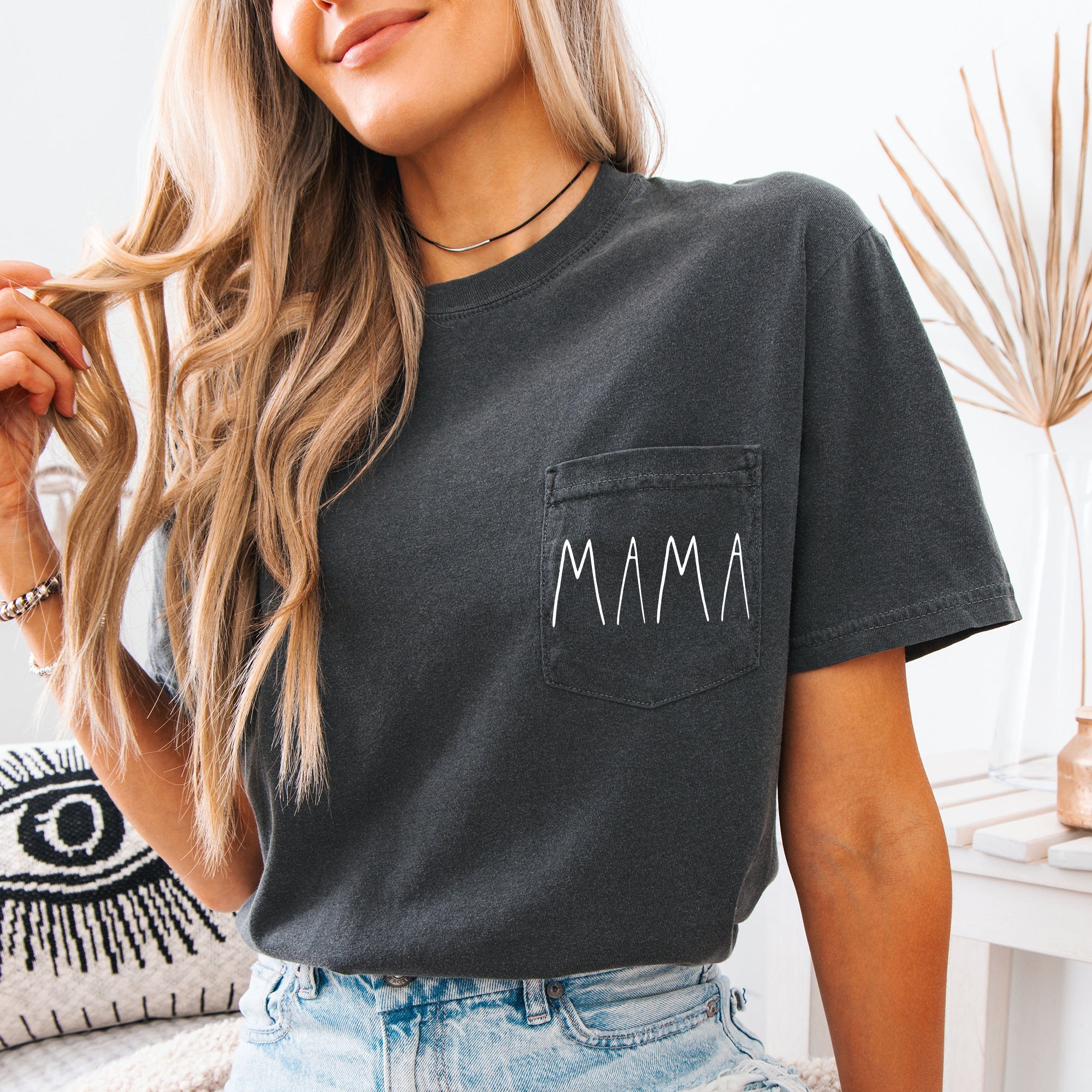 Mama Minimalist Pocket Mother's Day Edition Hand Lettered Script For The Modern Mom Comfort Colors Tee