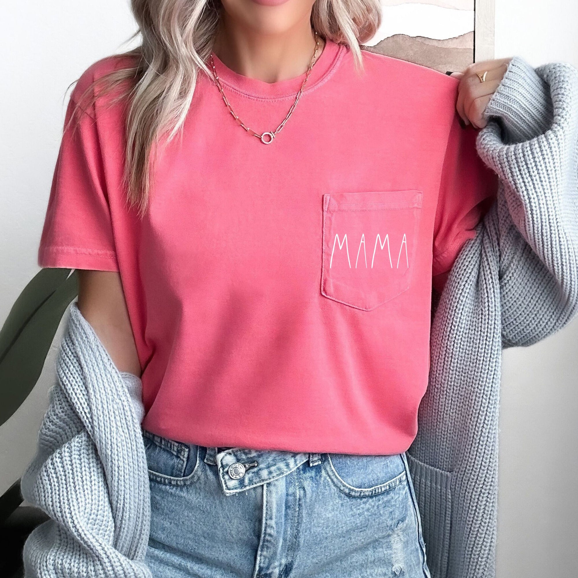 Mama Minimalist Pocket Mother's Day Edition Hand Lettered Script For The Modern Mom Comfort Colors Tee