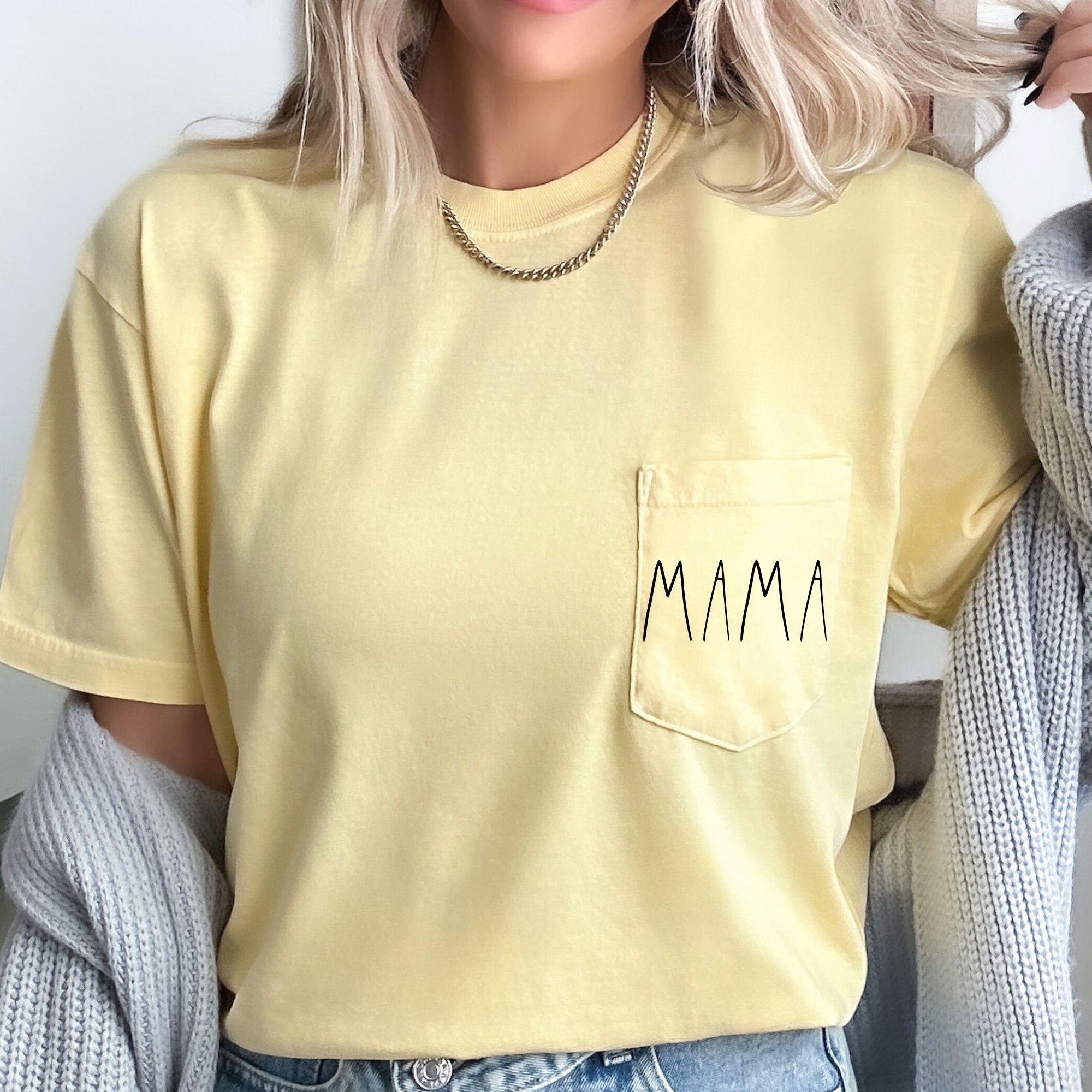 Mama Minimalist Pocket Mother's Day Edition Hand Lettered Script For The Modern Mom Comfort Colors Tee