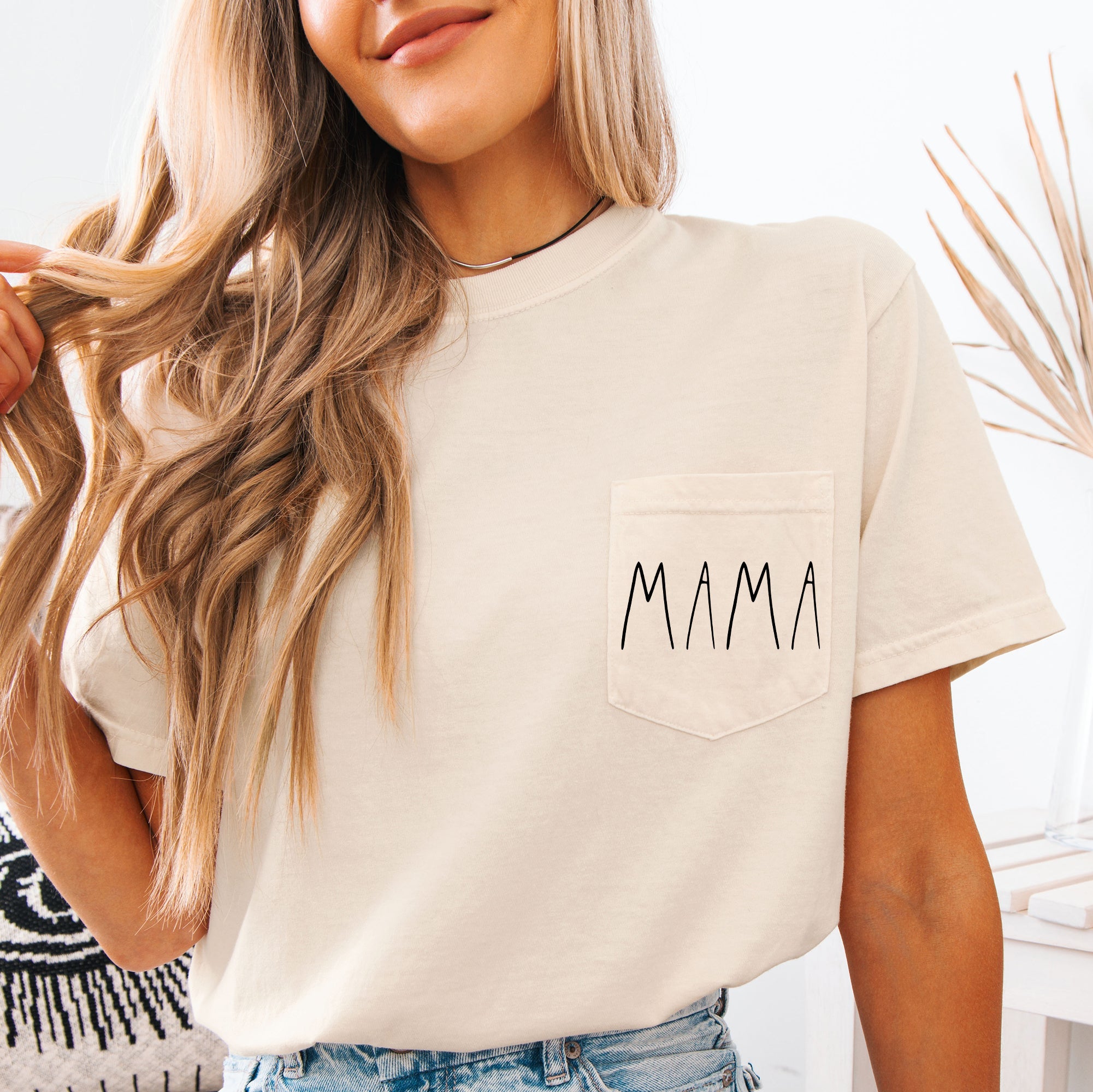 Mama Minimalist Pocket Mother's Day Edition Hand Lettered Script For The Modern Mom Comfort Colors Tee