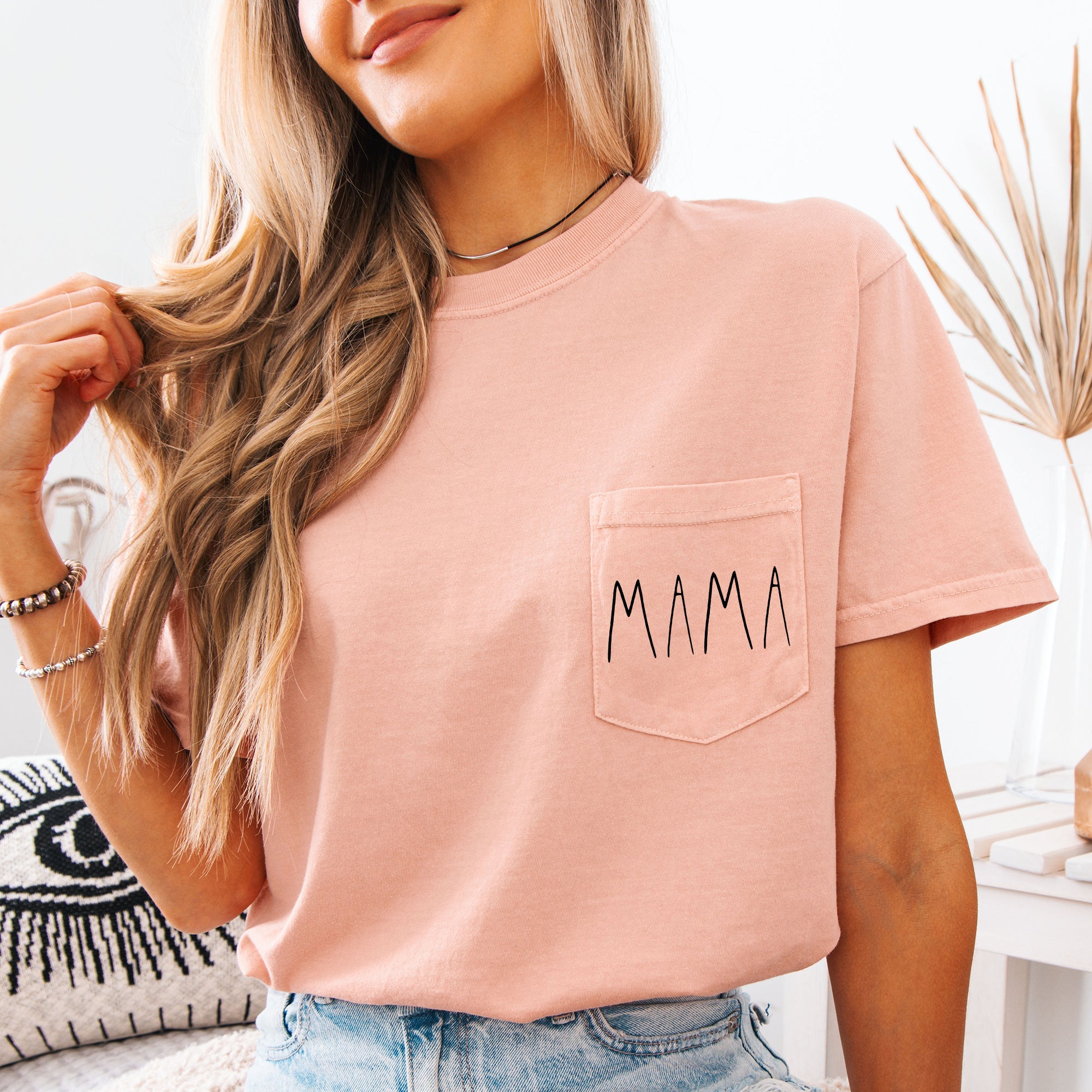 Mama Minimalist Pocket Mother's Day Edition Hand Lettered Script For The Modern Mom Comfort Colors Tee