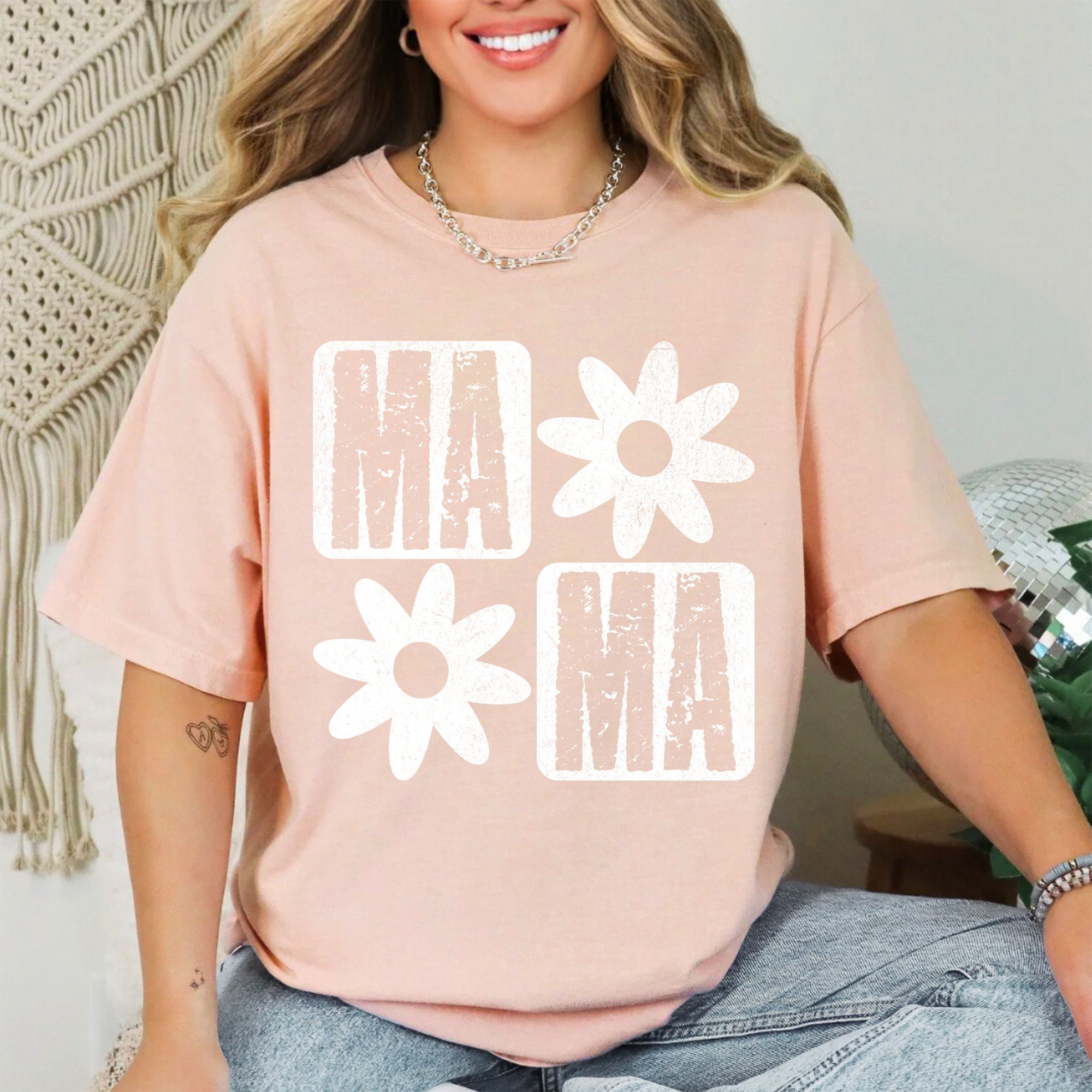 Mama Minimalist Graphic Flowers Mother's Day Floral Message For Moms Comfort Colors Tee