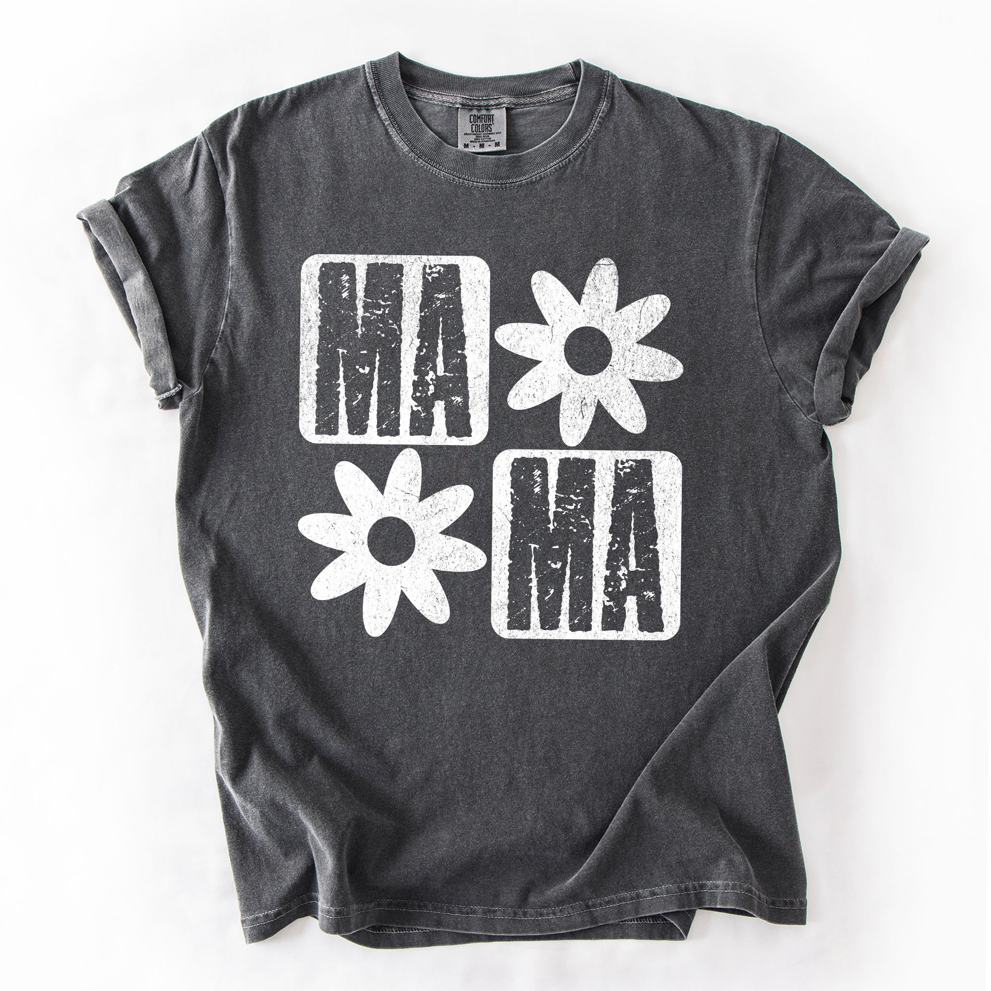 Mama Minimalist Graphic Flowers Mother's Day Floral Message For Moms Comfort Colors Tee