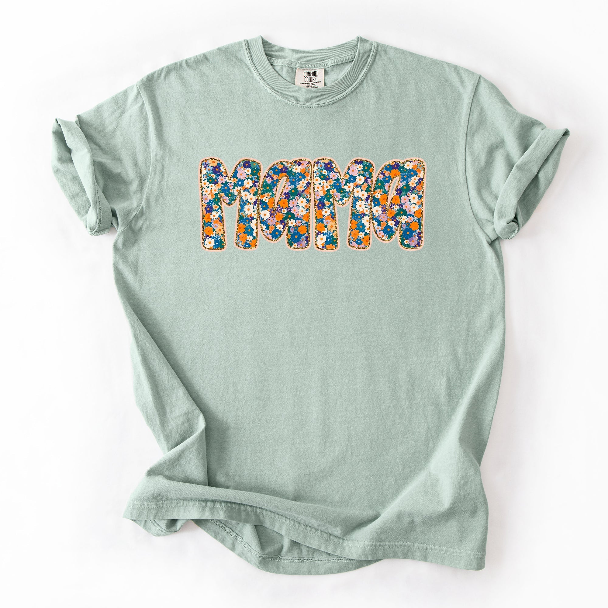 Mama Floral Mother's Day Garden Bouquet Vintage Script Art Print Edition Comfort Colors Tee