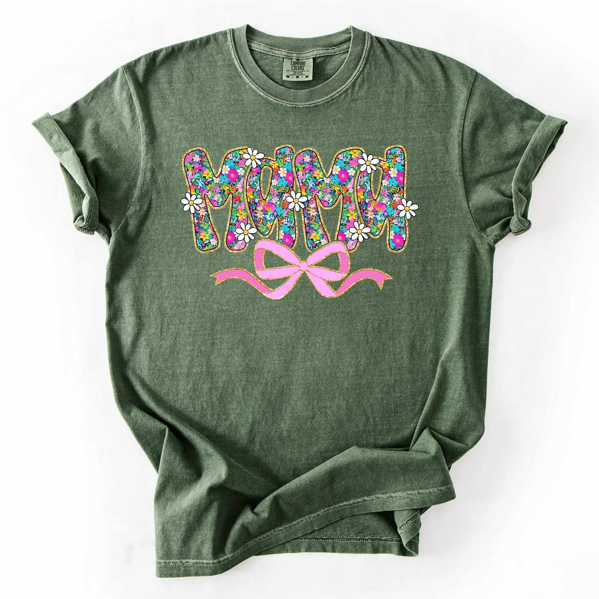 Mama Floral Ribbon Bow Mother's Day Pastel Bouquet Bright Colorful Flowers Comfort Colors Tee