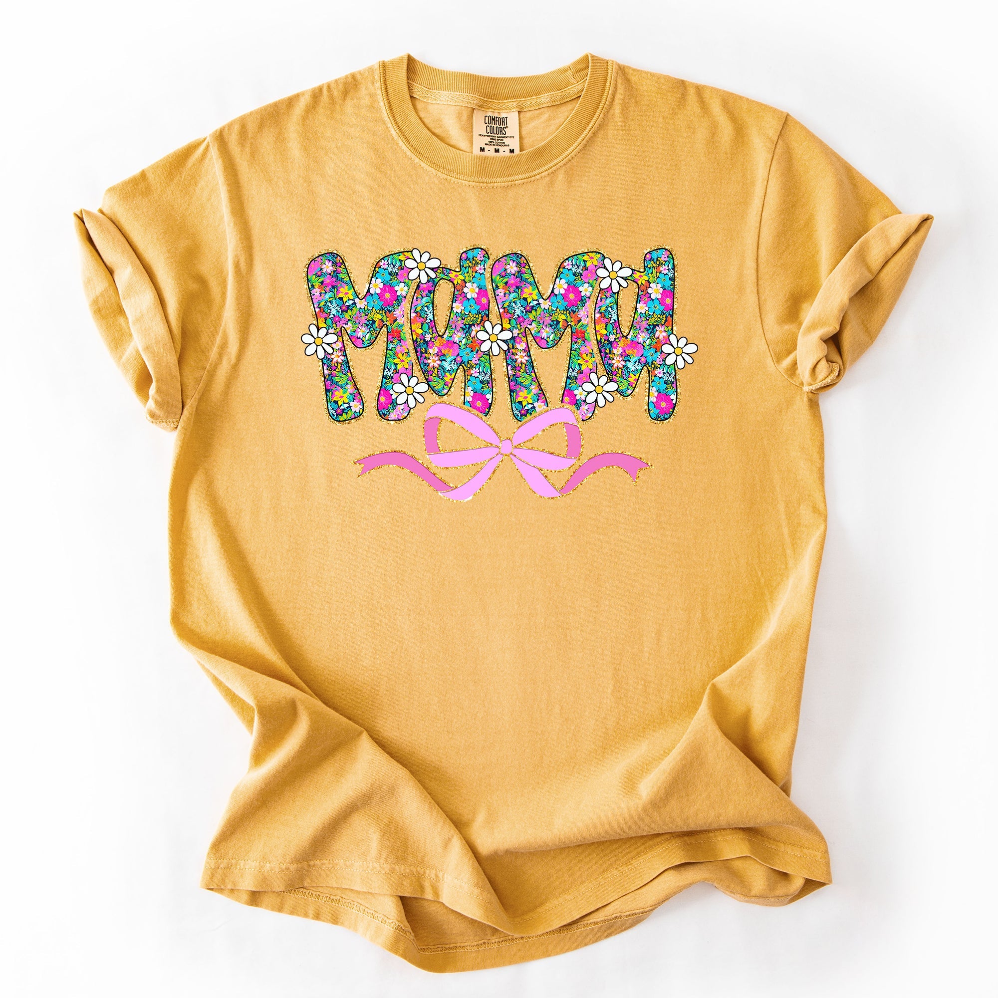 Mama Floral Ribbon Bow Mother's Day Pastel Bouquet Bright Colorful Flowers Comfort Colors Tee