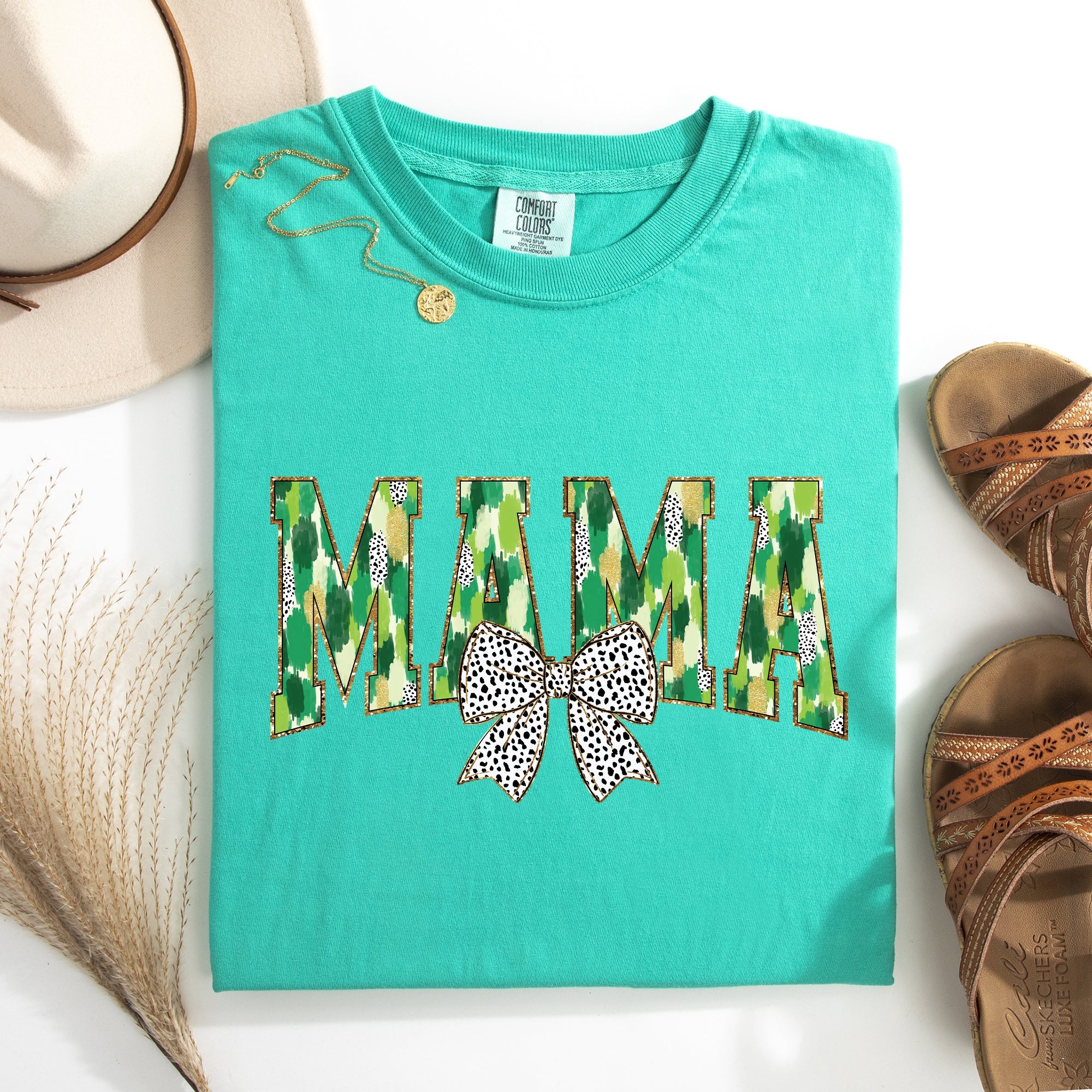 Mama Painted Dalmatian Bow St Patrick's Day Shamrock Clover Lucky Leprechaun Comfort Colors Tee