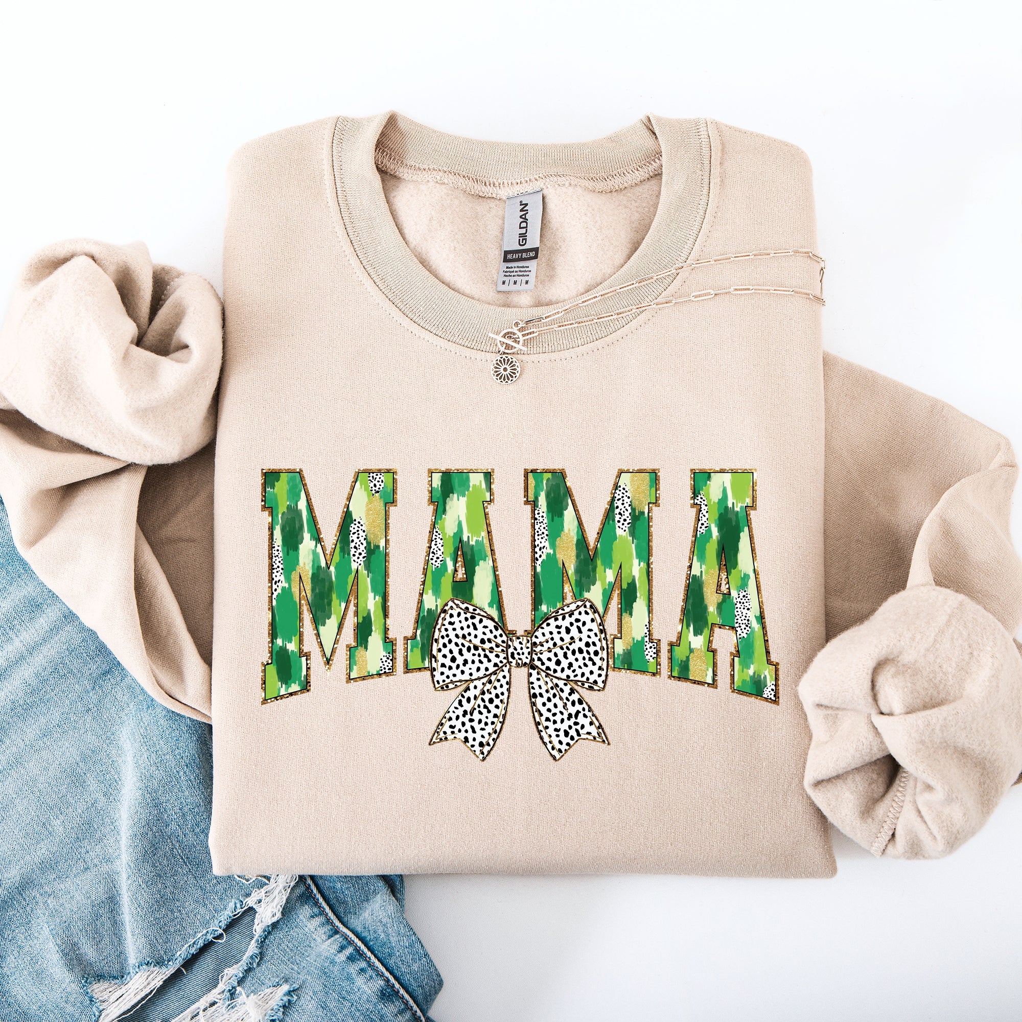 Mama Painted Dalmatian Bow St Patrick's Day Shamrock Clover Lucky Leprechaun Sweatshirt