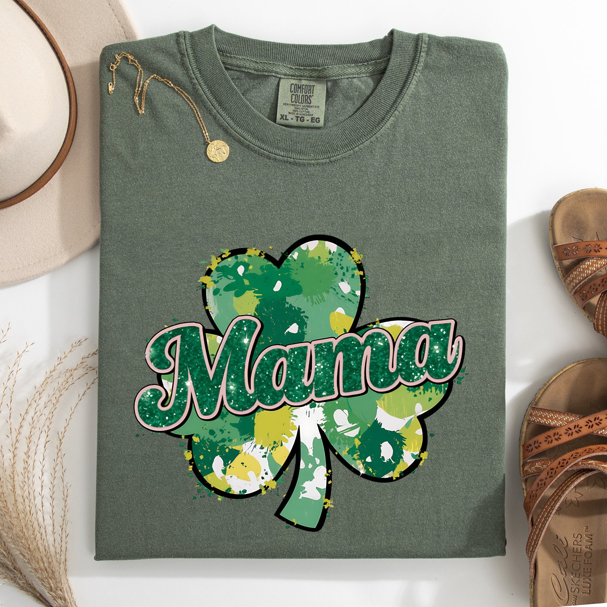 Mama Painted St Patrick's Day Shamrock Clover Lucky Leprechaun Comfort Colors Tee