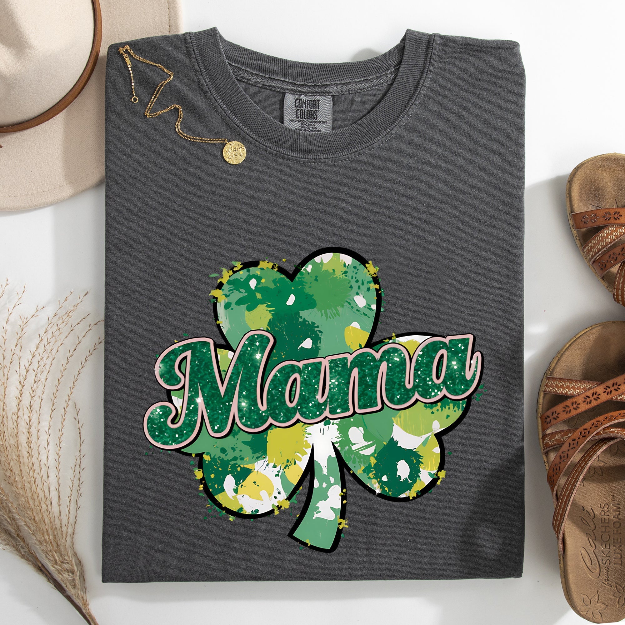 Mama Painted St Patrick's Day Shamrock Clover Lucky Leprechaun Comfort Colors Tee