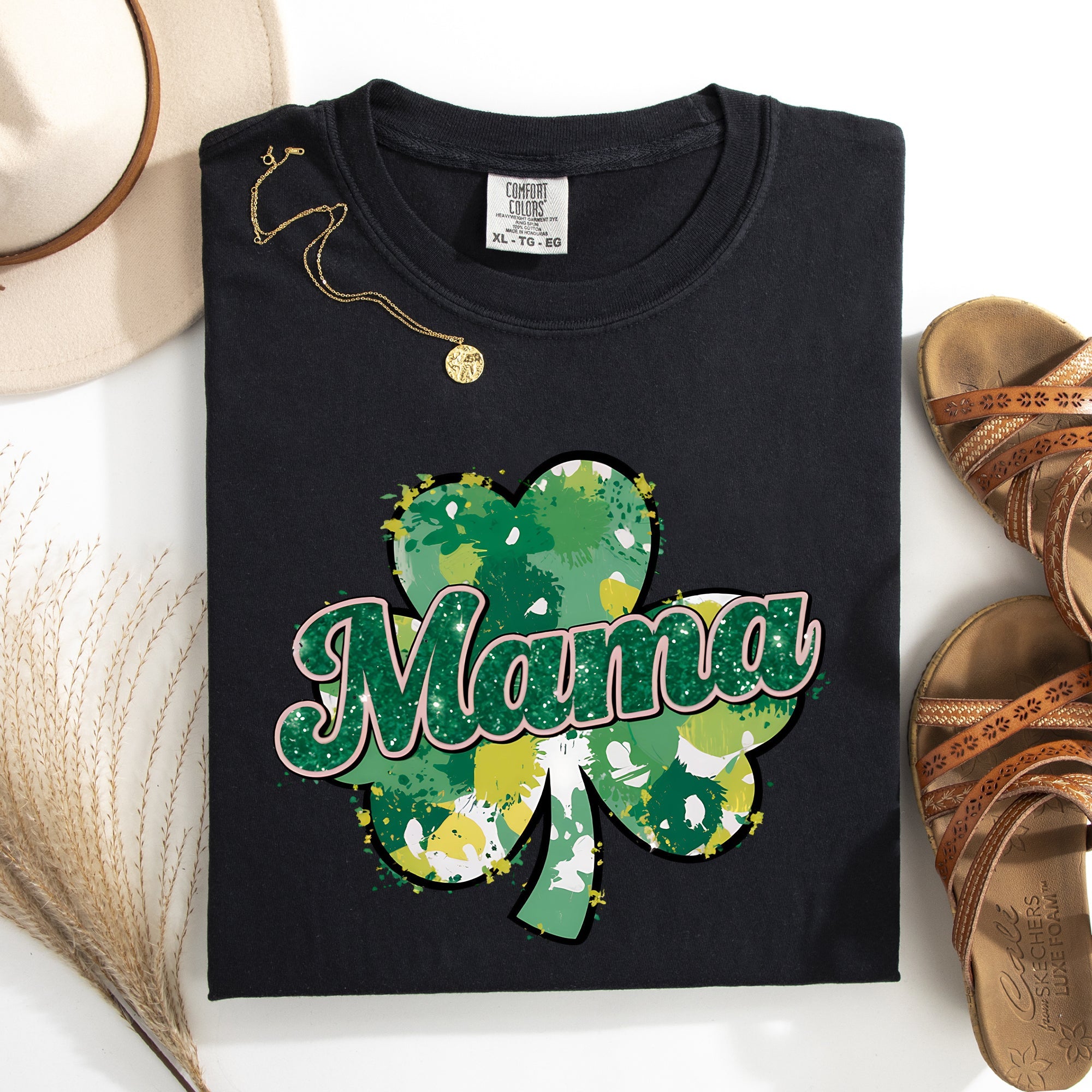 Mama Painted St Patrick's Day Shamrock Clover Lucky Leprechaun Comfort Colors Tee