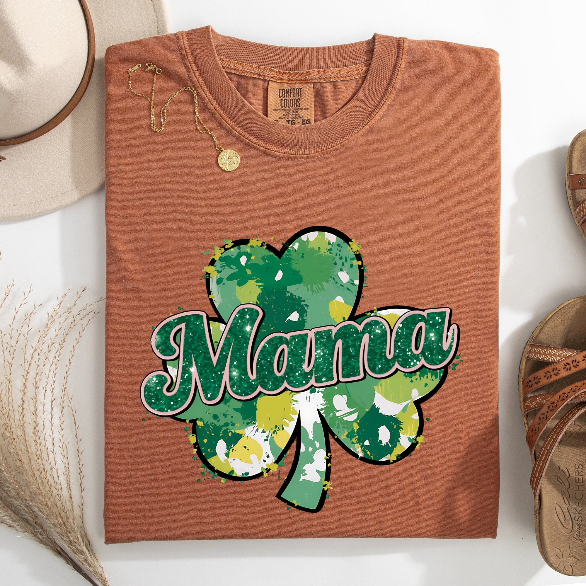 Mama Painted St Patrick's Day Shamrock Clover Lucky Leprechaun Comfort Colors Tee
