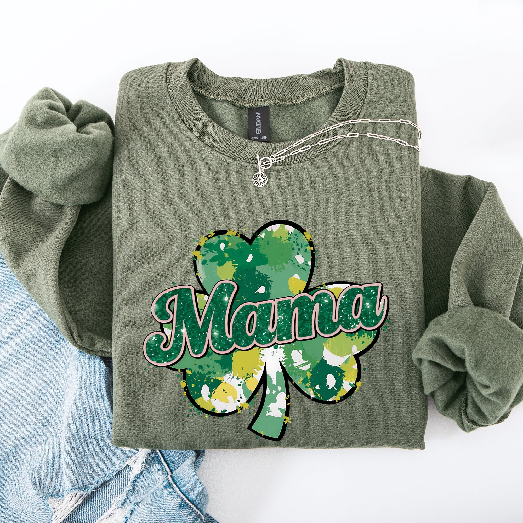 Mama Painted St Patrick's Day Shamrock Clover Lucky Leprechaun Festive Sweatshirt