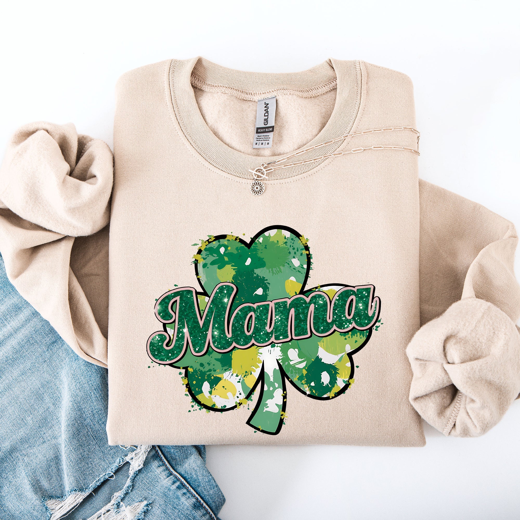 Mama Painted St Patrick's Day Shamrock Clover Lucky Leprechaun Festive Sweatshirt
