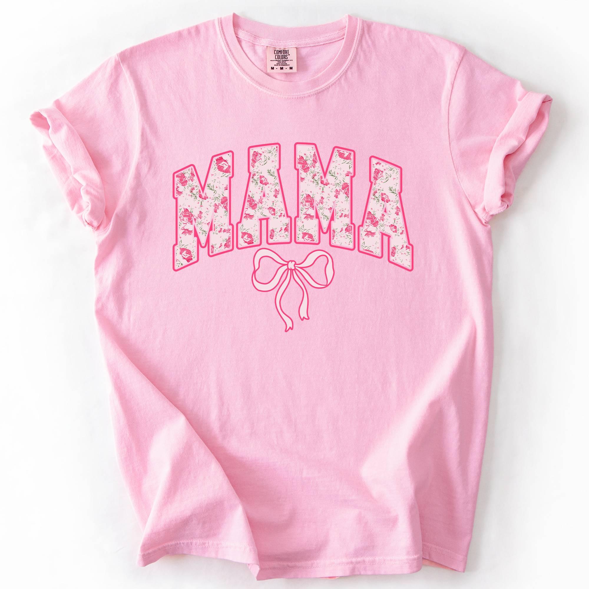 Mama Pink Coquette Ribbons Whimsical Vintage Inspired Floral Accents Comfort Colors Tee