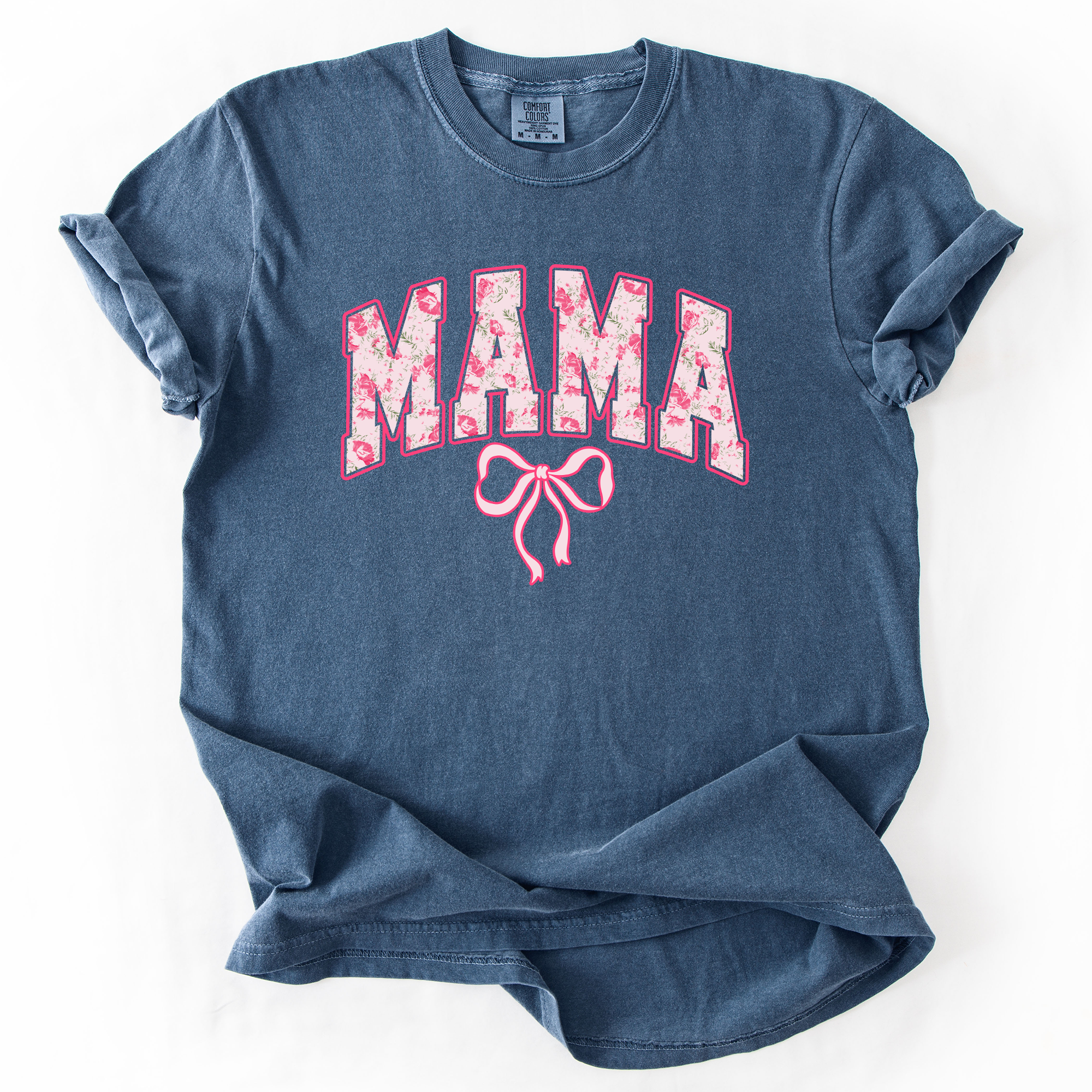Mama Pink Coquette Ribbons Whimsical Vintage Inspired Floral Accents Comfort Colors Tee