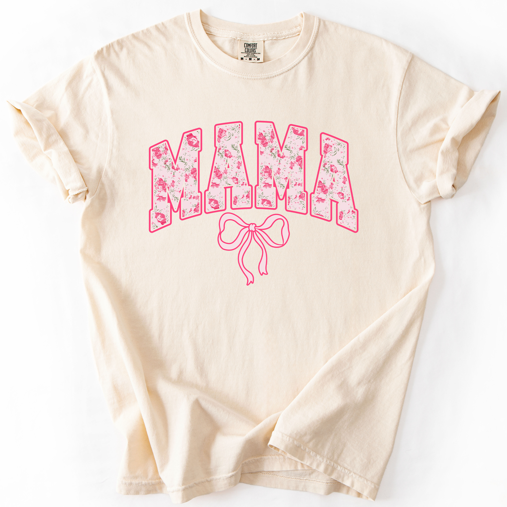 Mama Pink Coquette Ribbons Whimsical Vintage Inspired Floral Accents Comfort Colors Tee