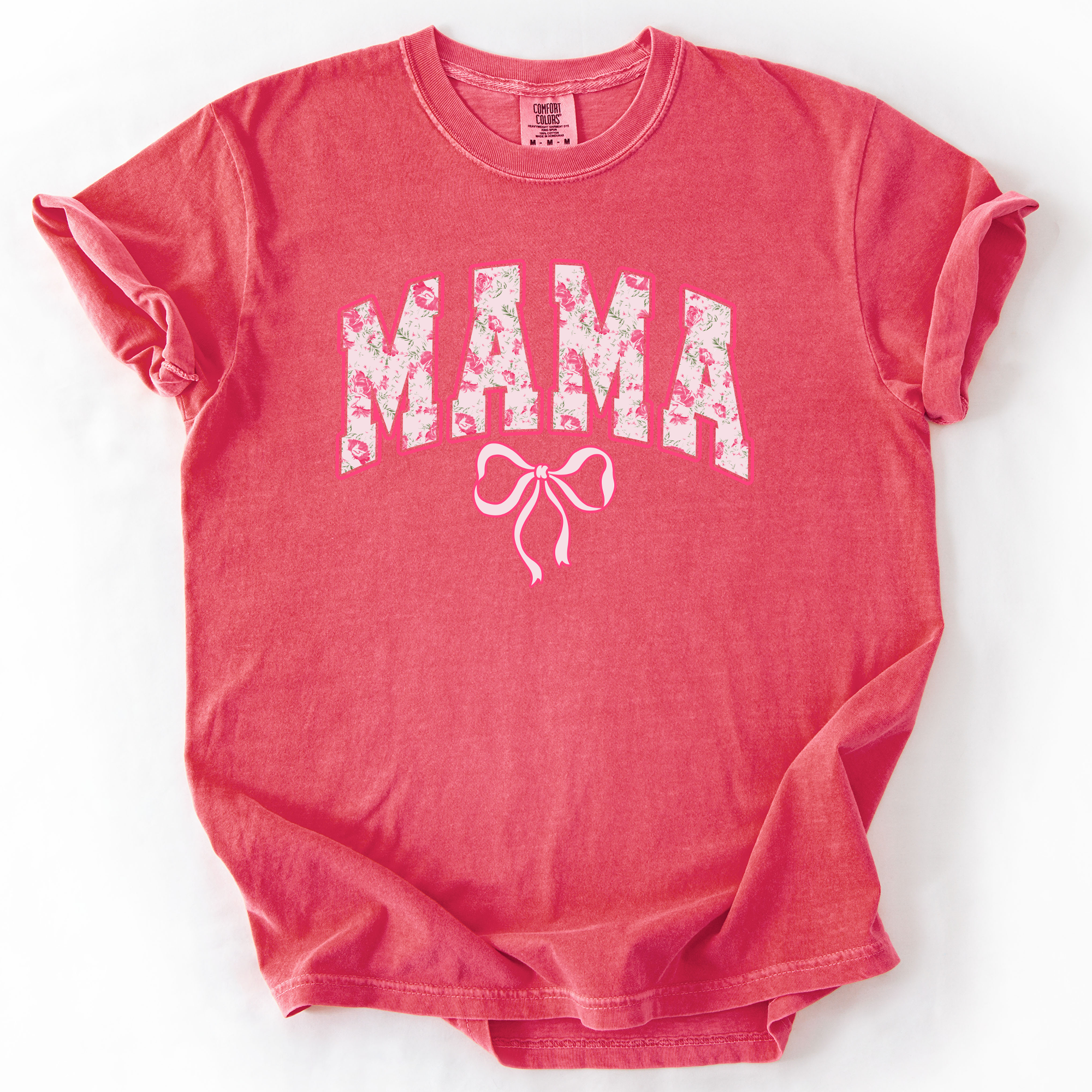 Mama Pink Coquette Ribbons Whimsical Vintage Inspired Floral Accents Comfort Colors Tee