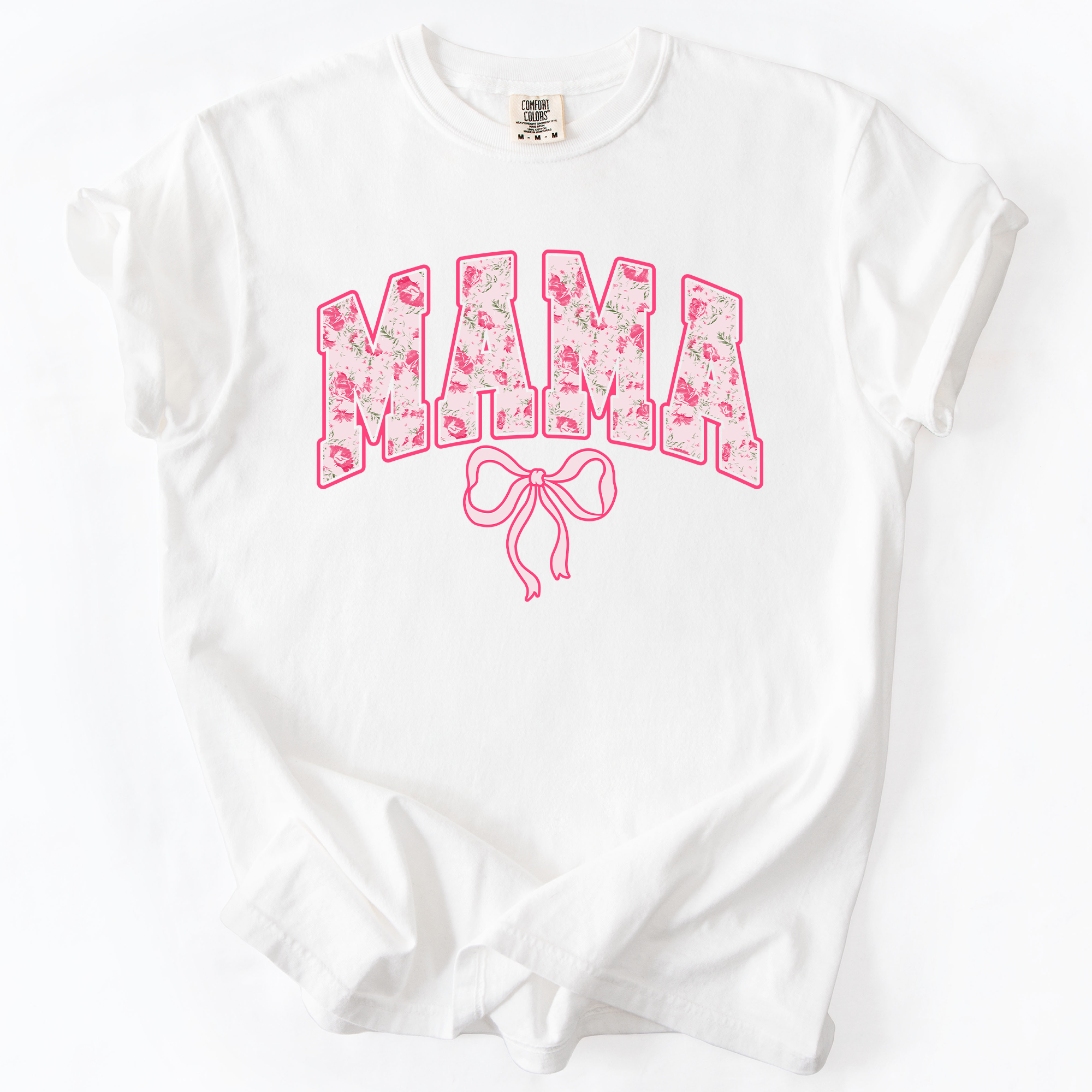 Mama Pink Coquette Ribbons Whimsical Vintage Inspired Floral Accents Comfort Colors Tee