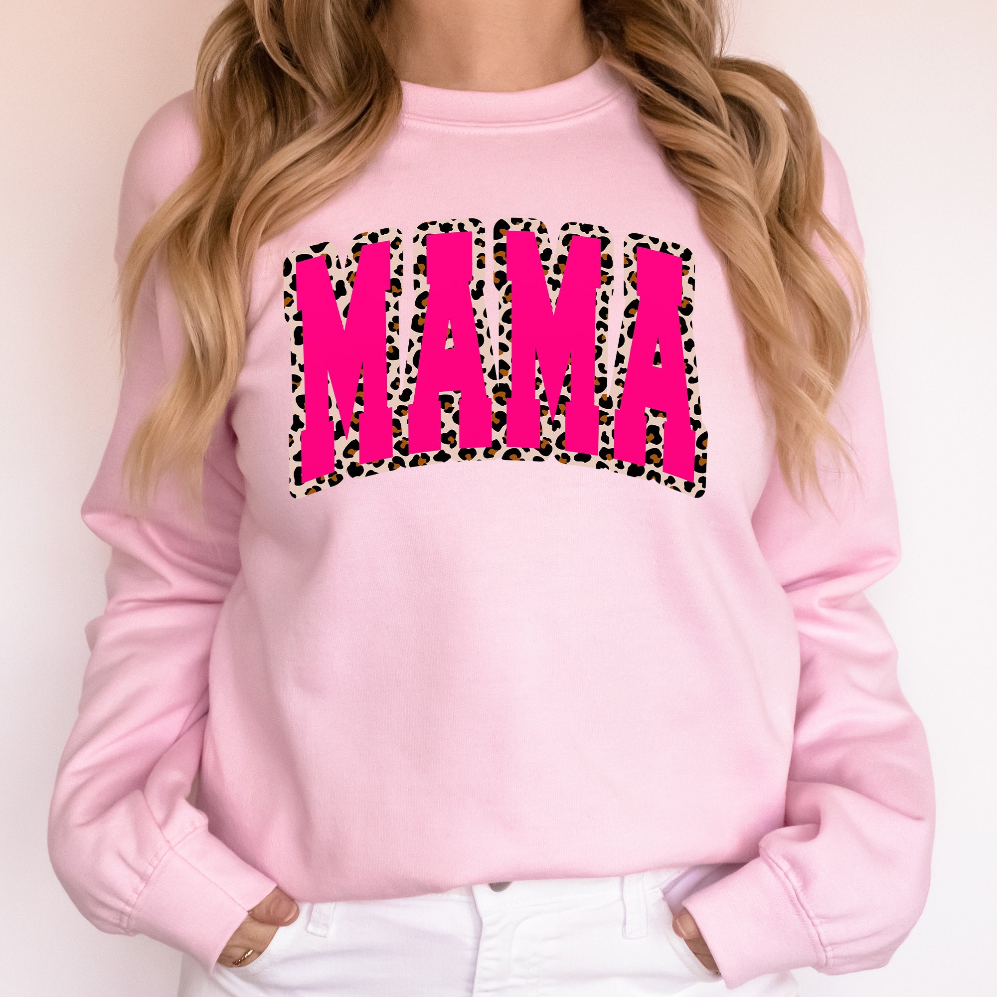 Mama Vintage Pink Leopard Print Retro Varsity Classic Mother's Day Edition Sweatshirt