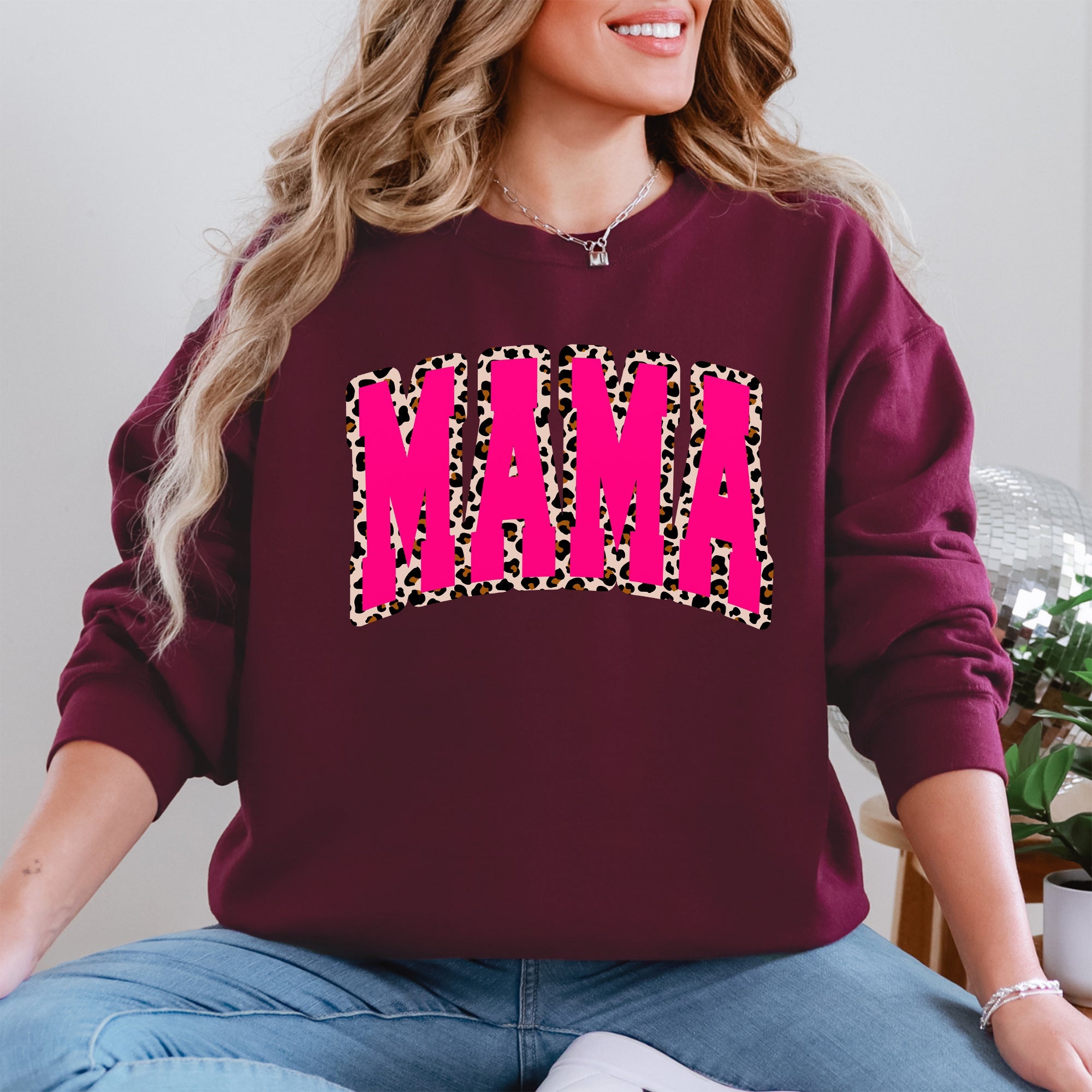 Mama Vintage Pink Leopard Print Retro Varsity Classic Mother's Day Edition Sweatshirt