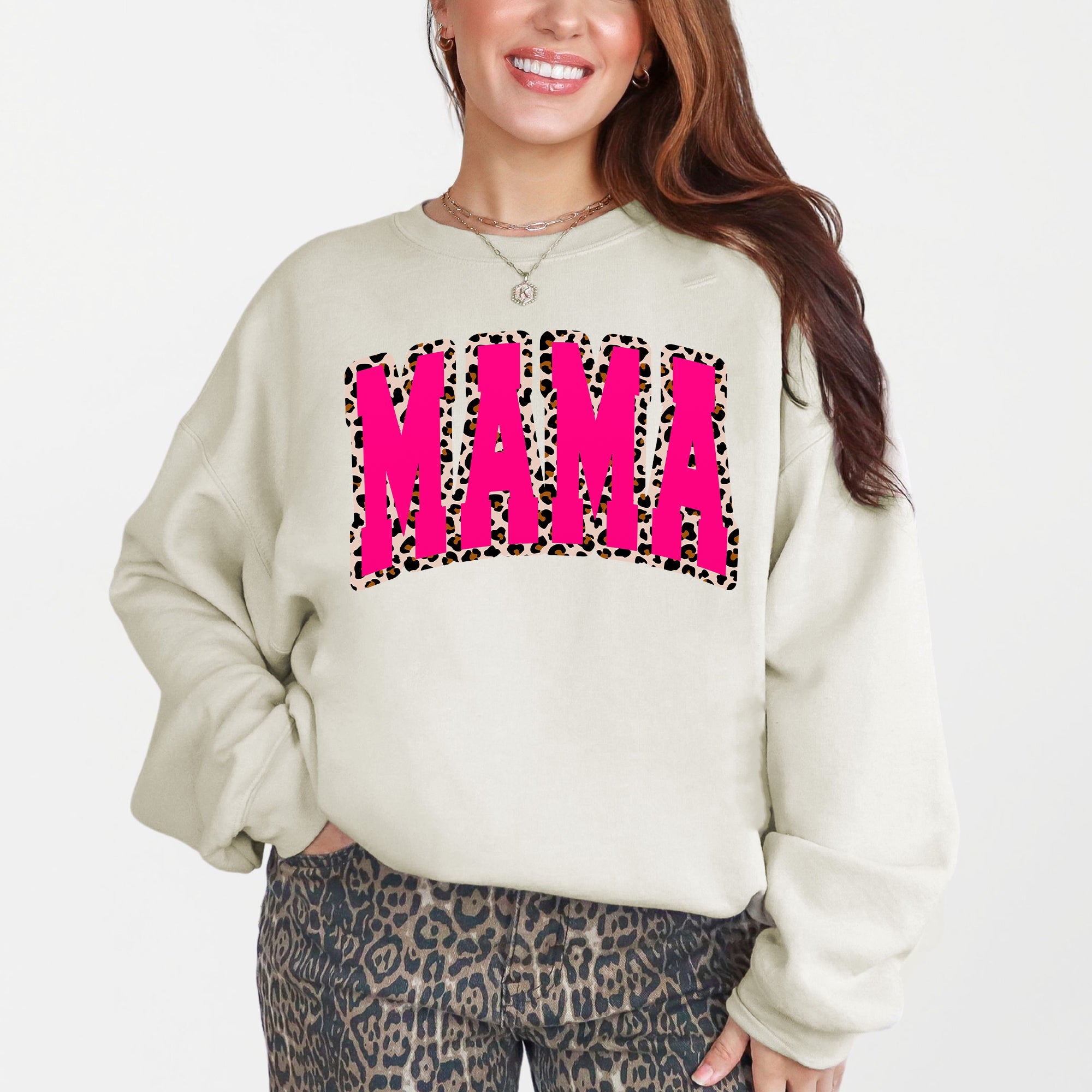 Mama Vintage Pink Leopard Print Retro Varsity Classic Mother's Day Edition Sweatshirt