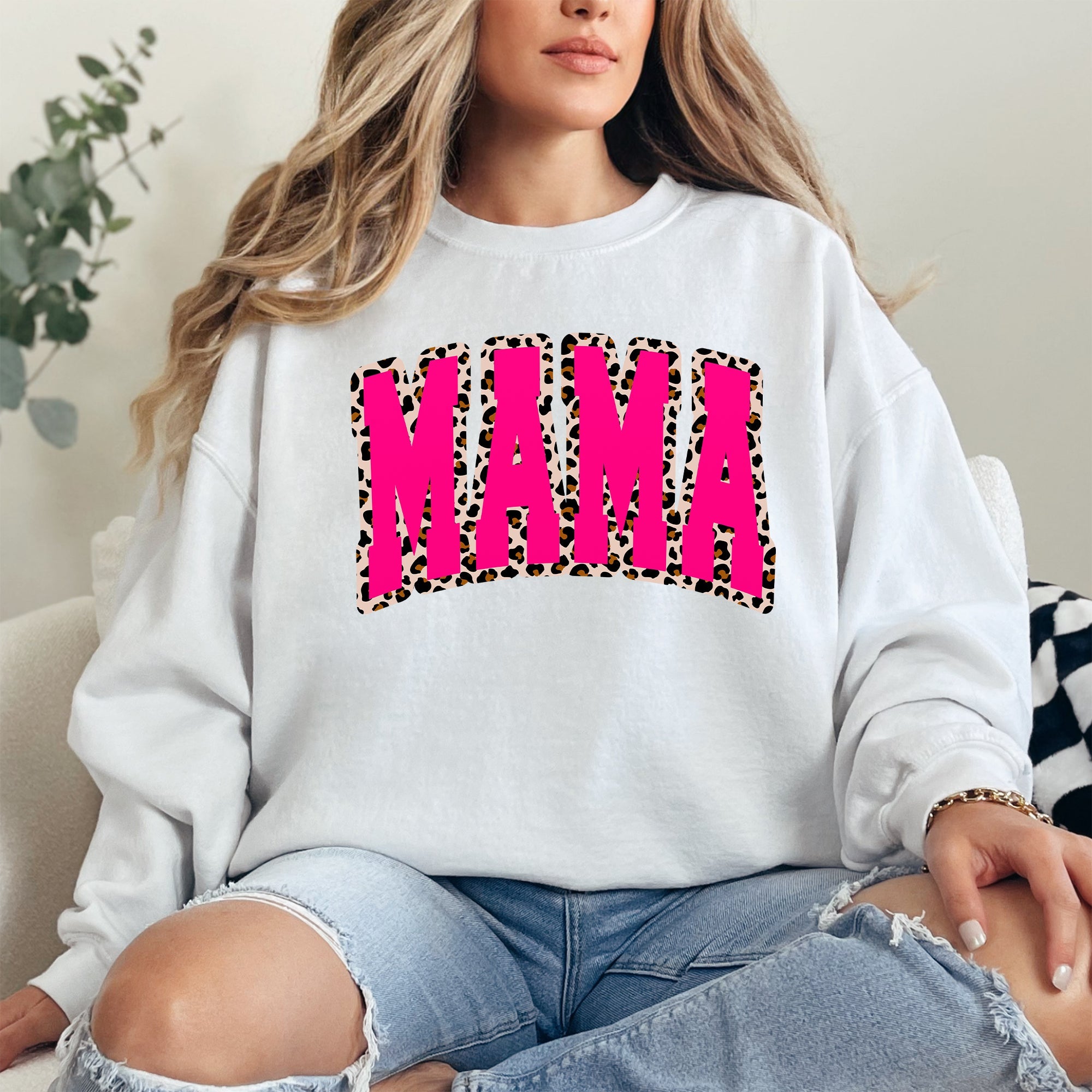 Mama Vintage Pink Leopard Print Retro Varsity Classic Mother's Day Edition Sweatshirt