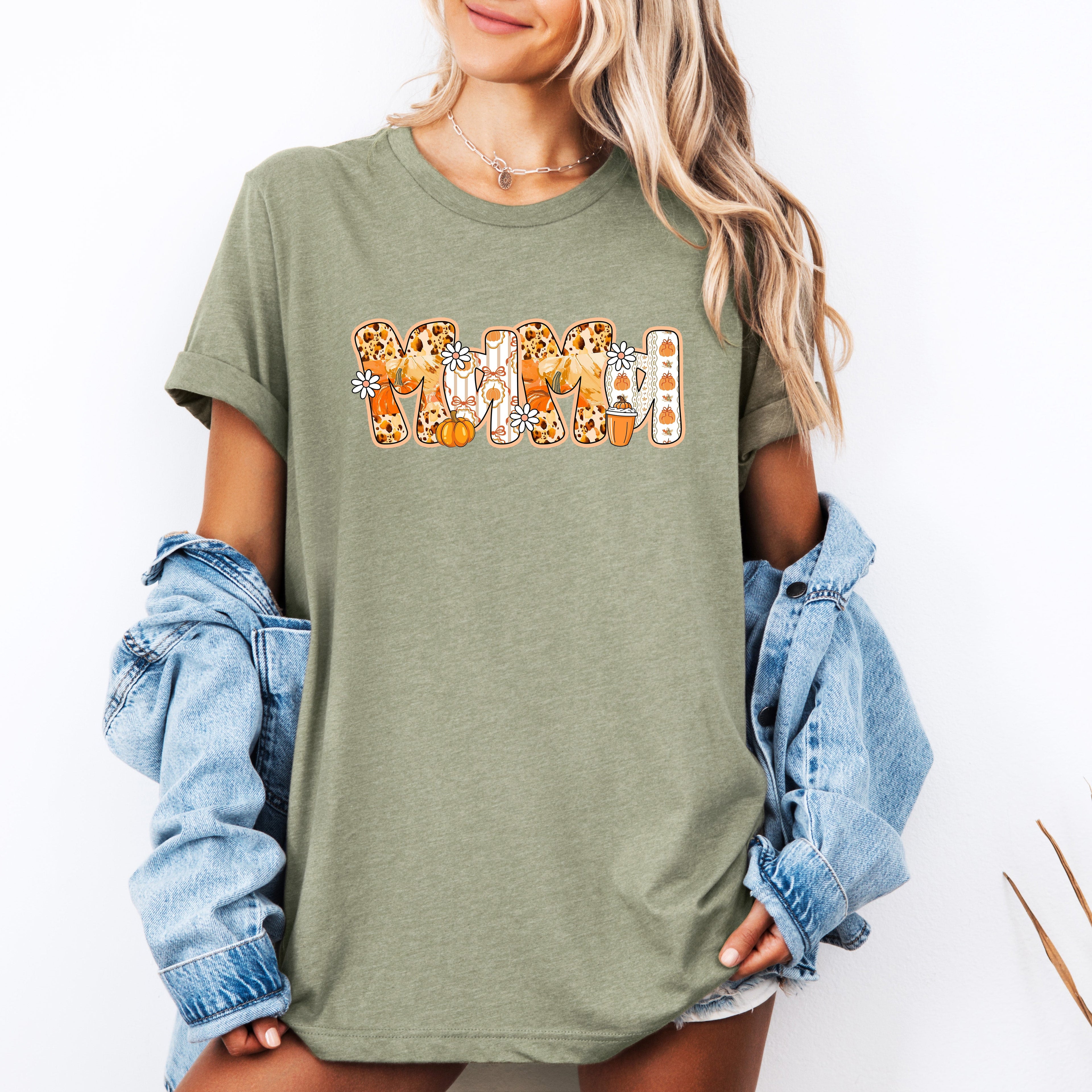 Mama Pumpkin Pattern Halloween Autumn Fall Cozy Vintage Seasonal Decor Graphic Tee