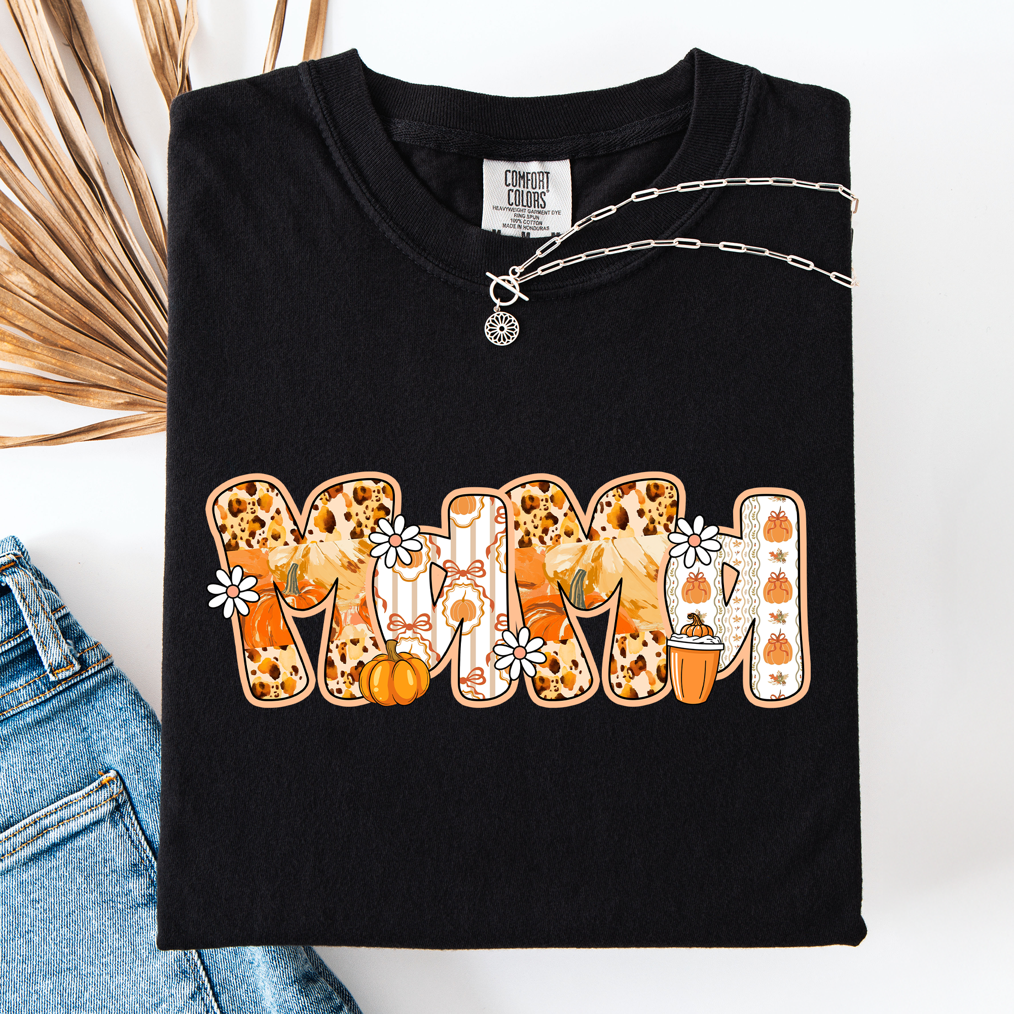 Mama, Pumpkin Pattern Leopard-Print Pumpkins Watercolor Bouquet Comfort Colors Tee