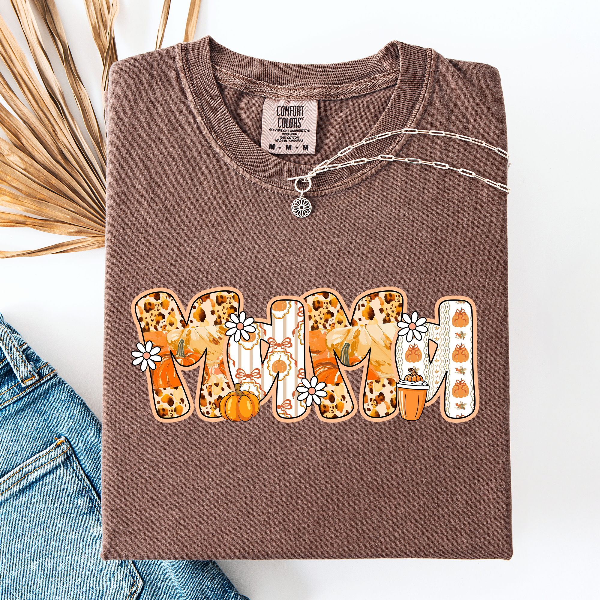 Mama, Pumpkin Pattern Leopard-Print Pumpkins Watercolor Bouquet Comfort Colors Tee