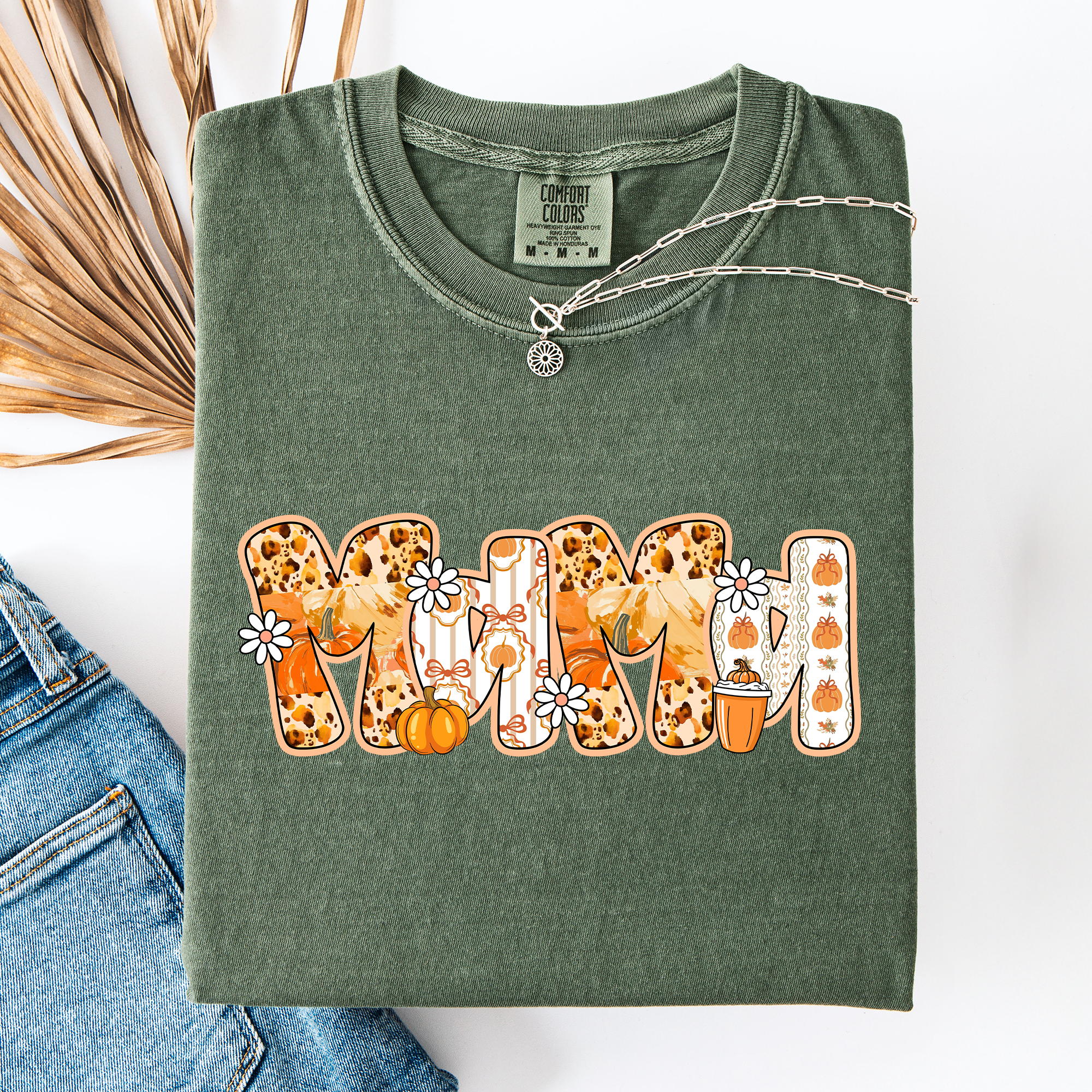 Mama, Pumpkin Pattern Leopard-Print Pumpkins Watercolor Bouquet Comfort Colors Tee