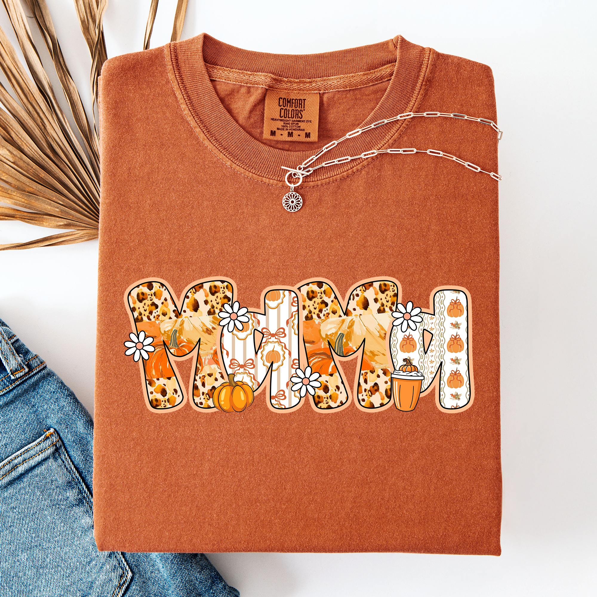 Mama, Pumpkin Pattern Leopard-Print Pumpkins Watercolor Bouquet Comfort Colors Tee