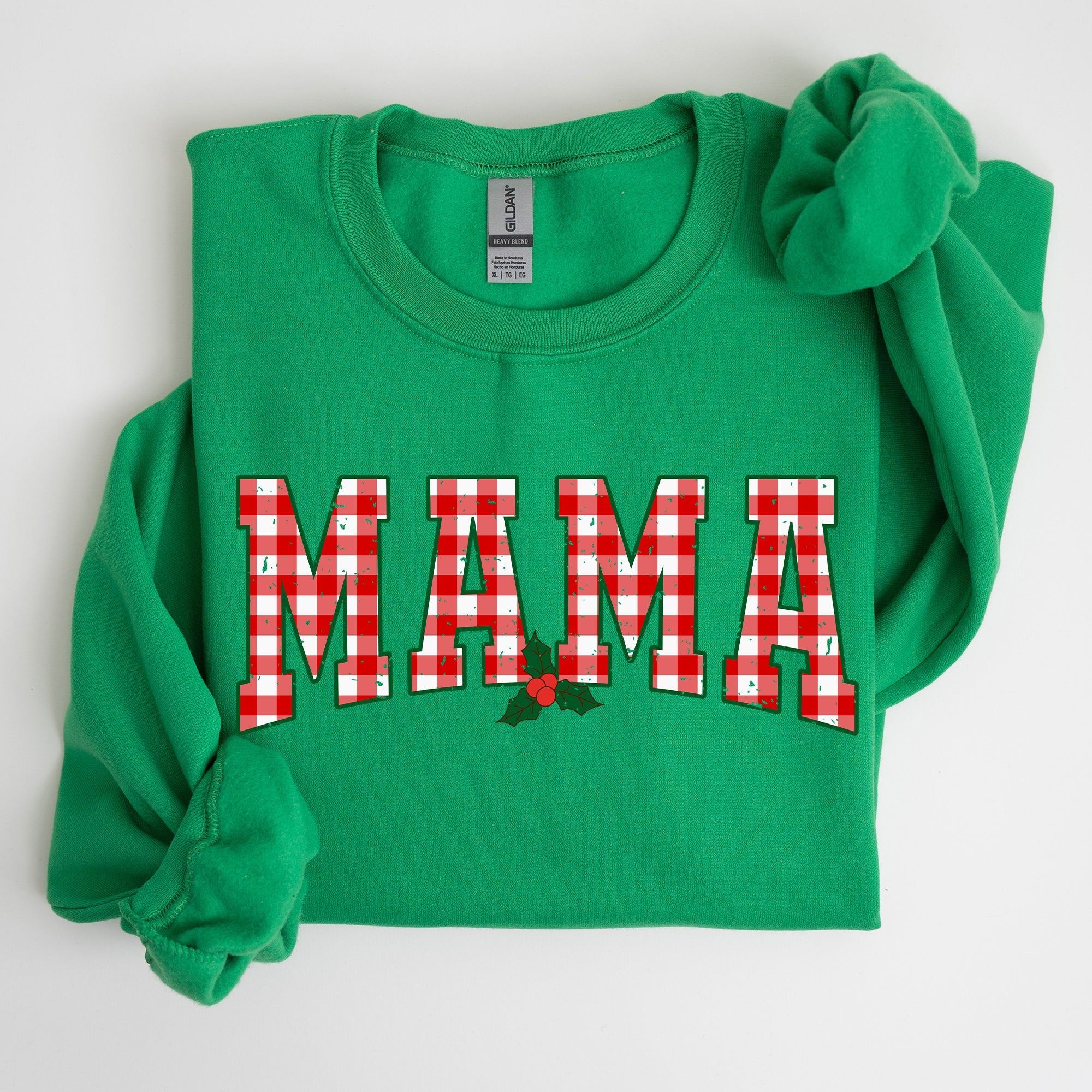 Mama Red Checkered Christmas Plaid Holly Winter Santa Xmas Festive Cozy Sweatshirt